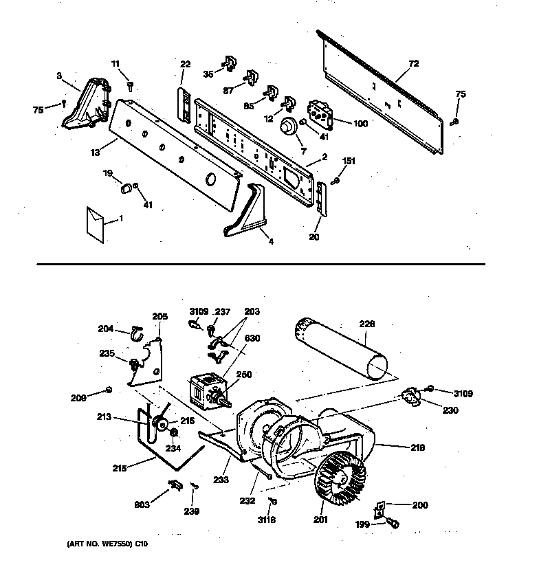 BACKSPLASH, BLOWER & DRIVE ASSEMBLY