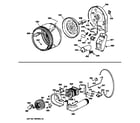 GE DBLR453GT1WW drum, duct, blower & drive asm. diagram