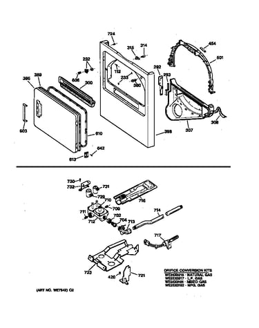 Cabinet front, gas valve & burner asm.