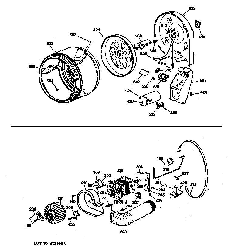 Drum, duct, blower & drive asm.