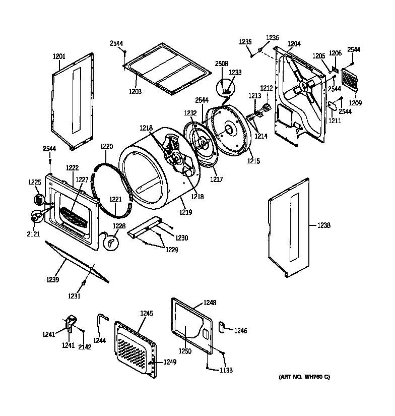 Dryer-cabinet, drum & heater