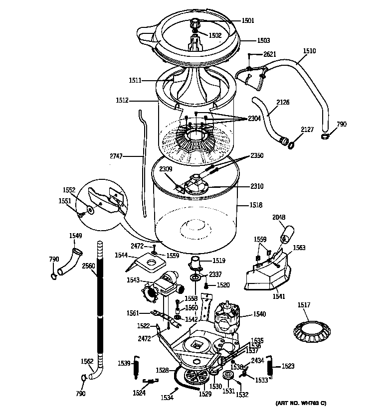 Washer-tubs, hoses & motor