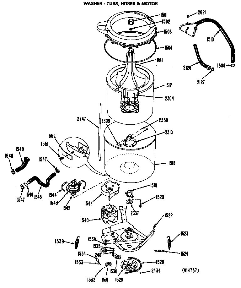Washer - tubs, hoses & motor