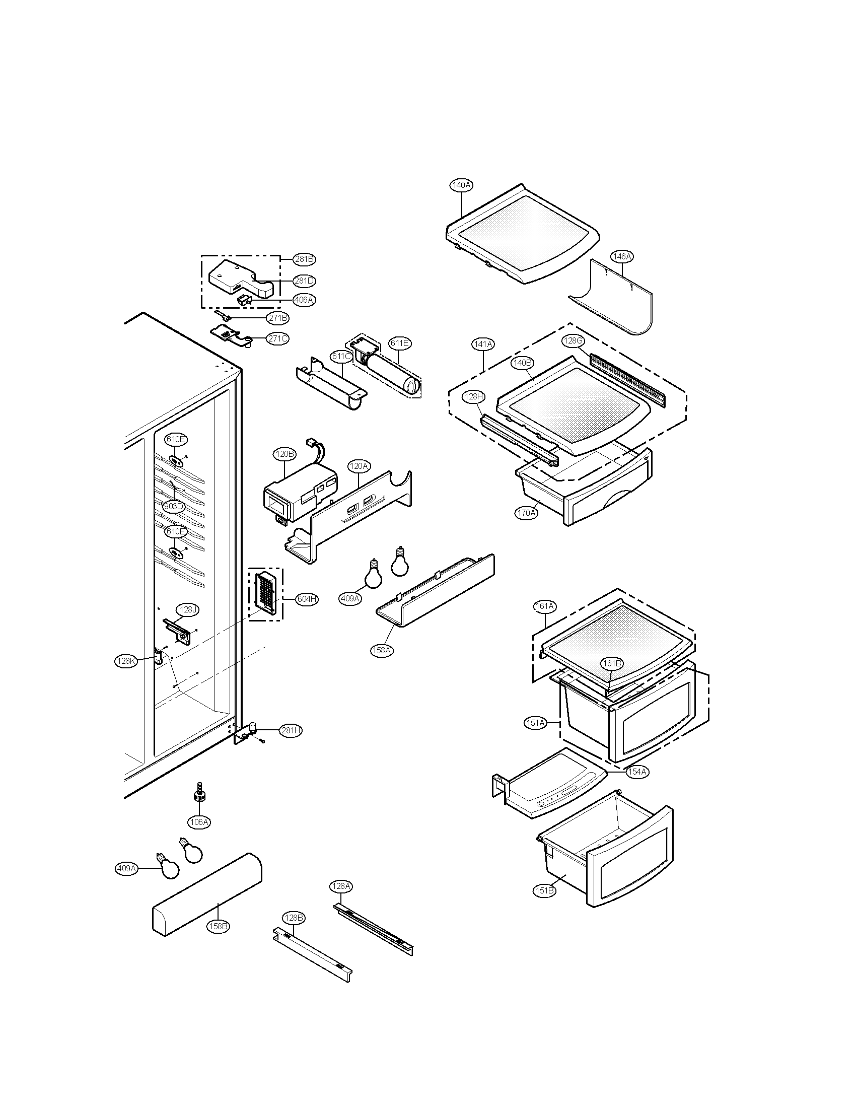 Refrigerator compartment parts