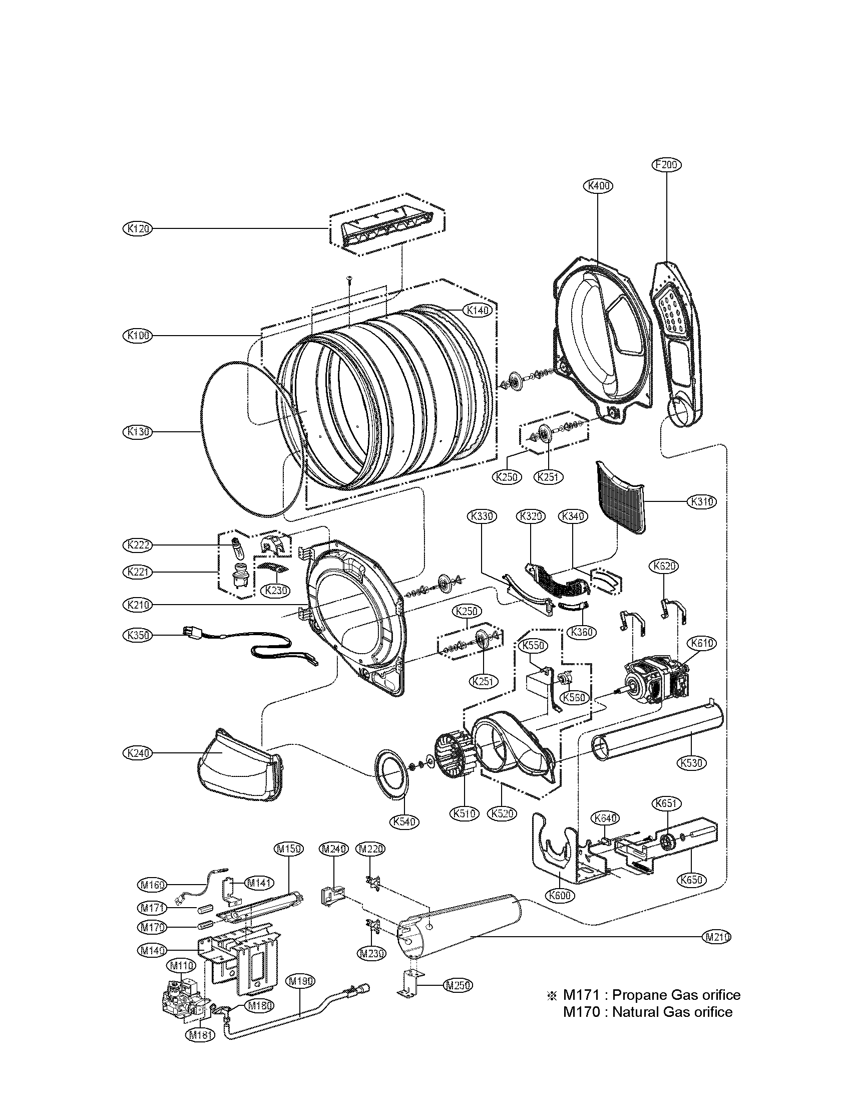Drum and motor parts gas