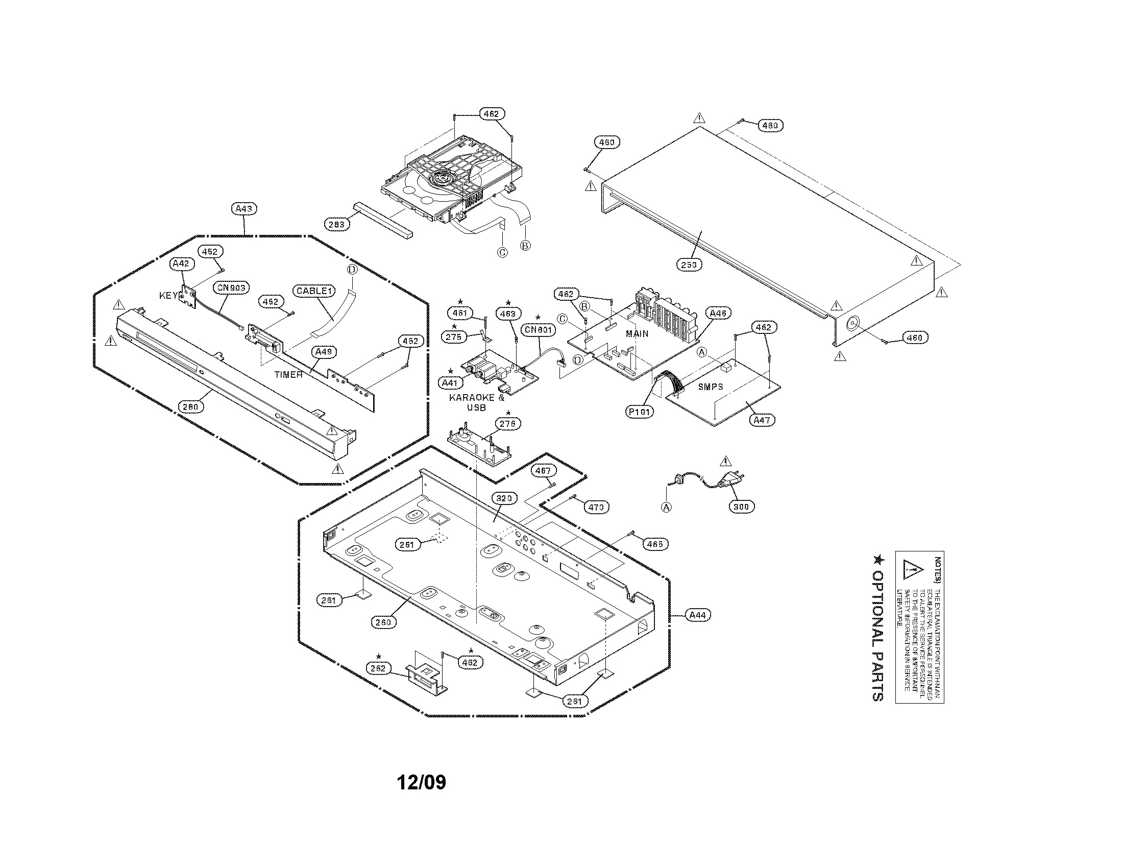 Cabinet and main frame parts