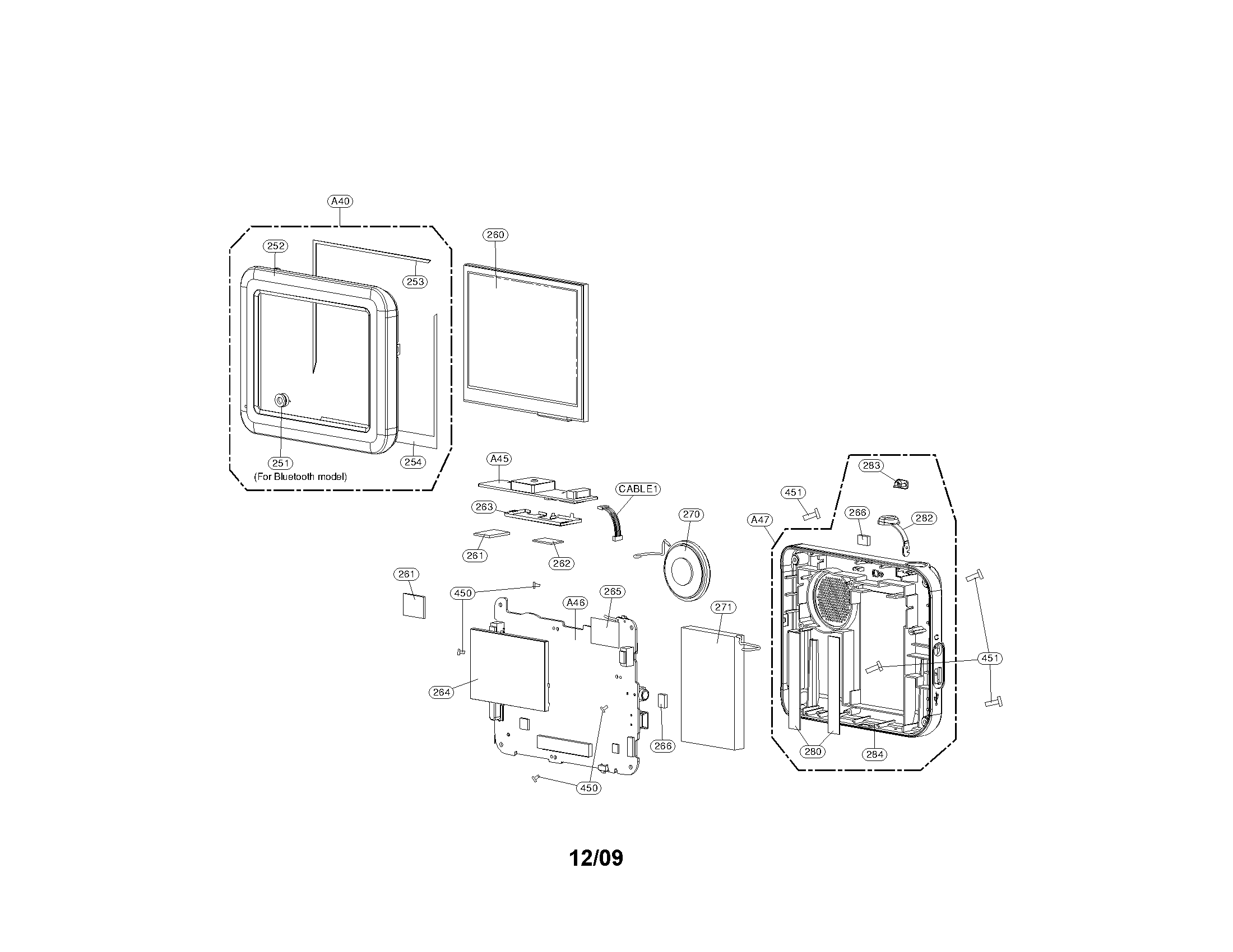 Cabinet and main frame parts