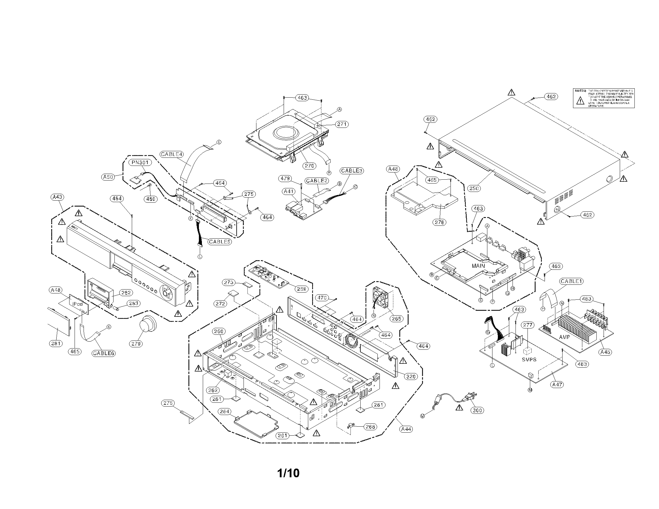 Cabinet and main frame parts