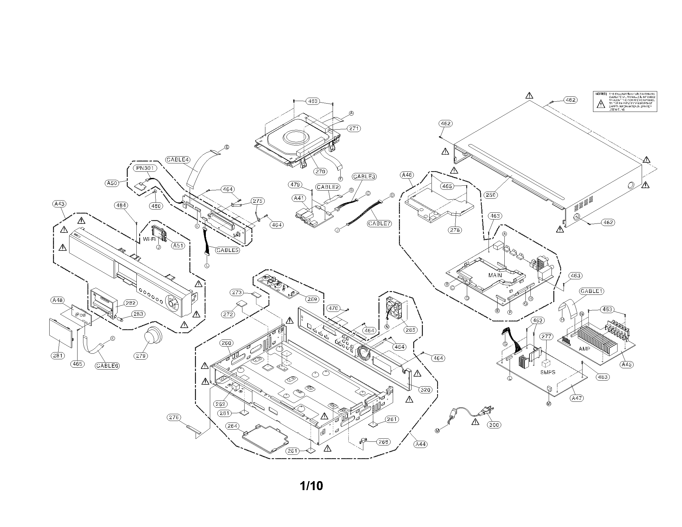 Cabinet and main frame parts
