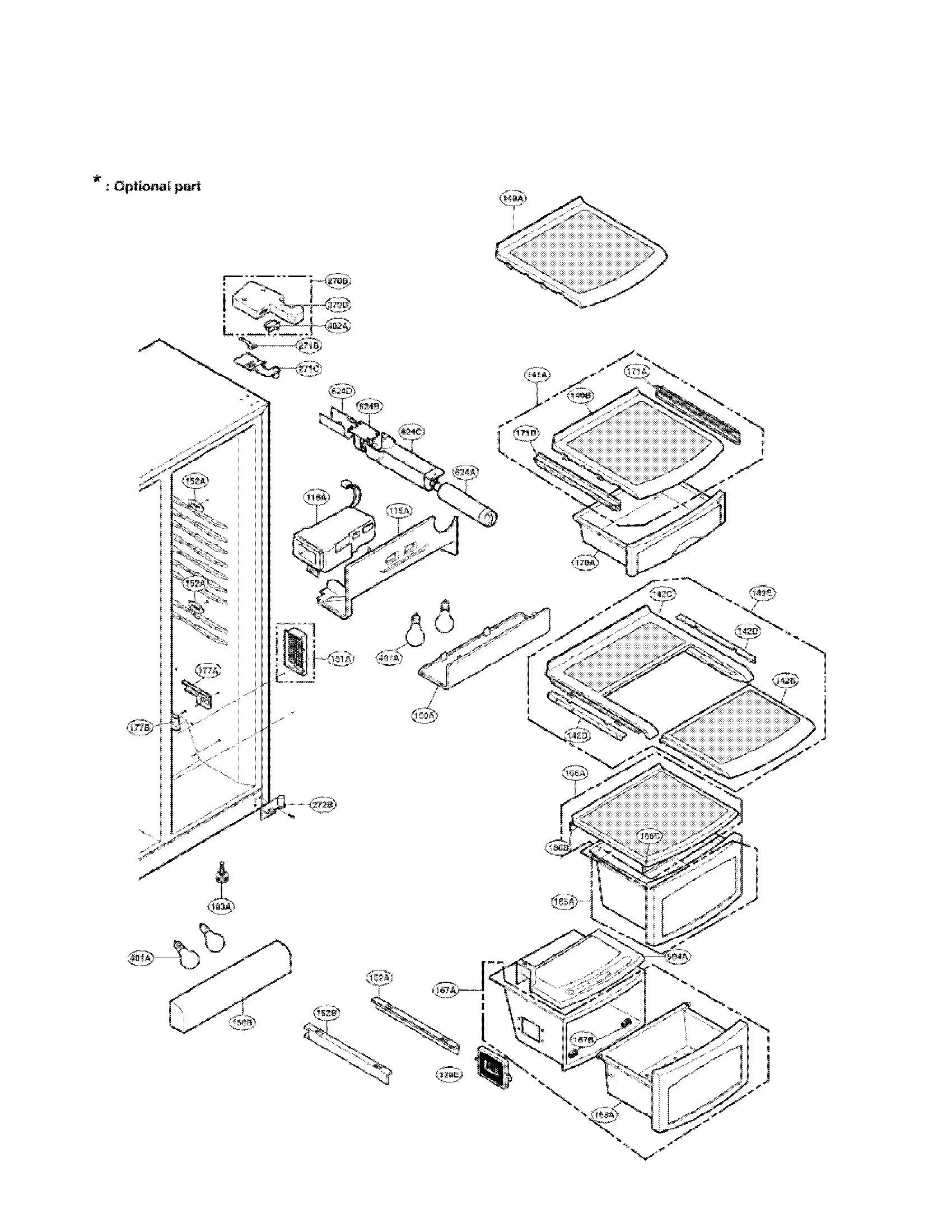 Refrigerator compartment parts