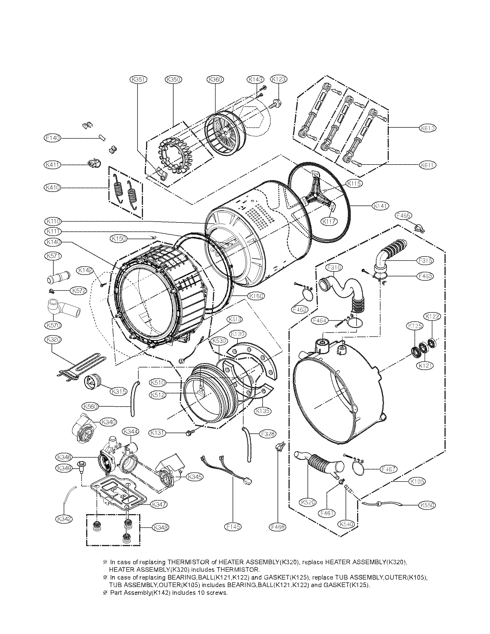 DRUM AND TUB ASSEMBLY PARTS