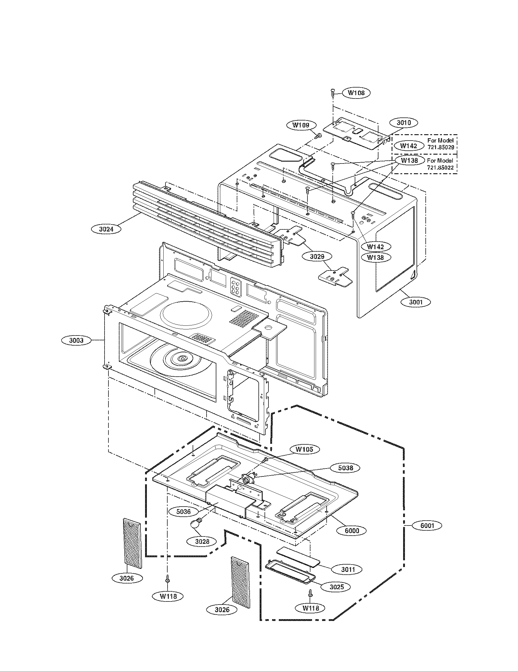 Oven cavity parts assembly