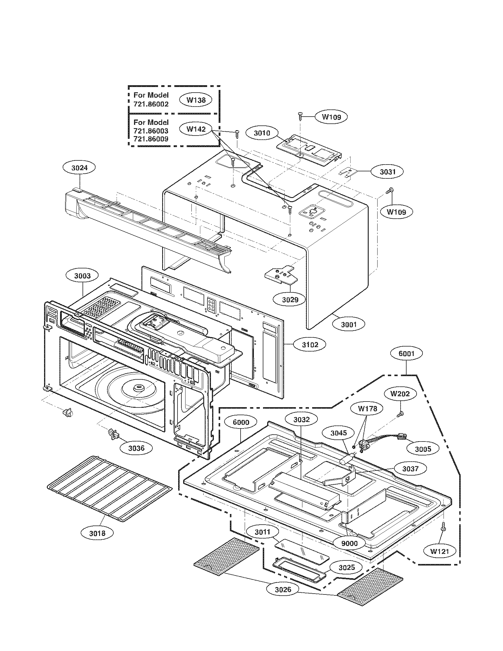 Oven cavity parts assembly