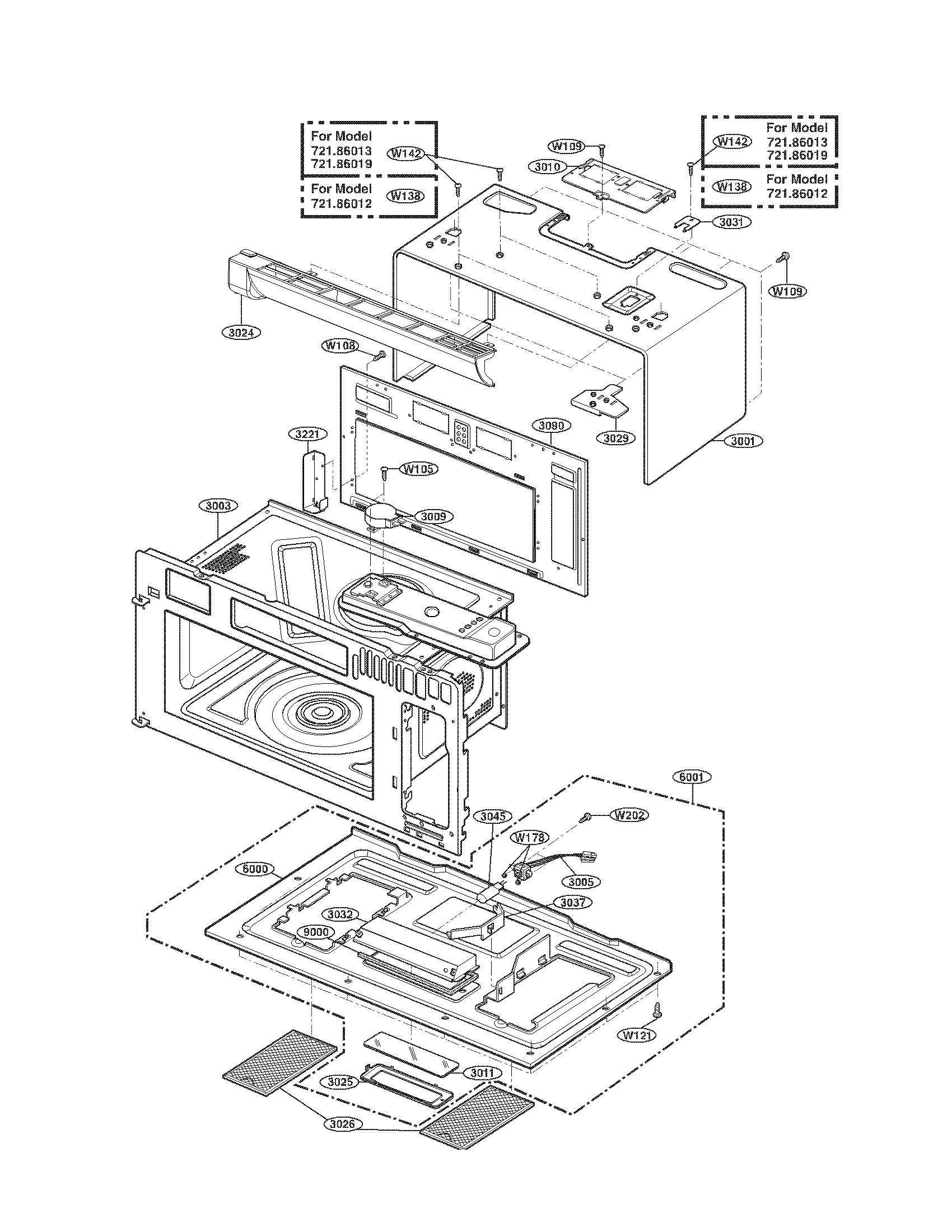 Oven cavity parts assembly