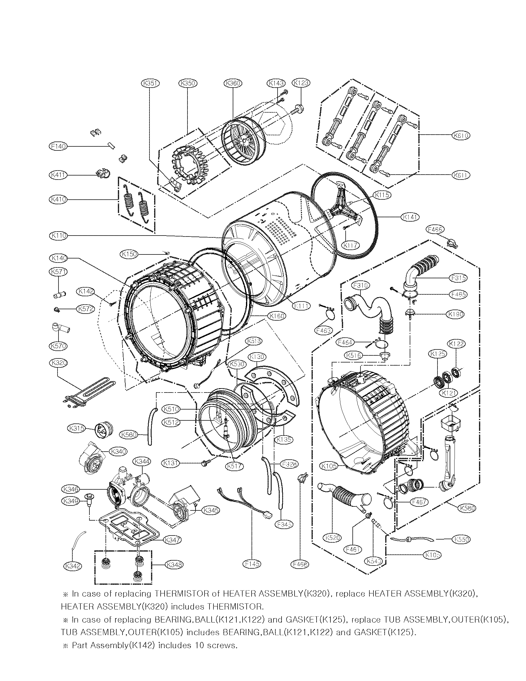 Drum and tub parts assembly
