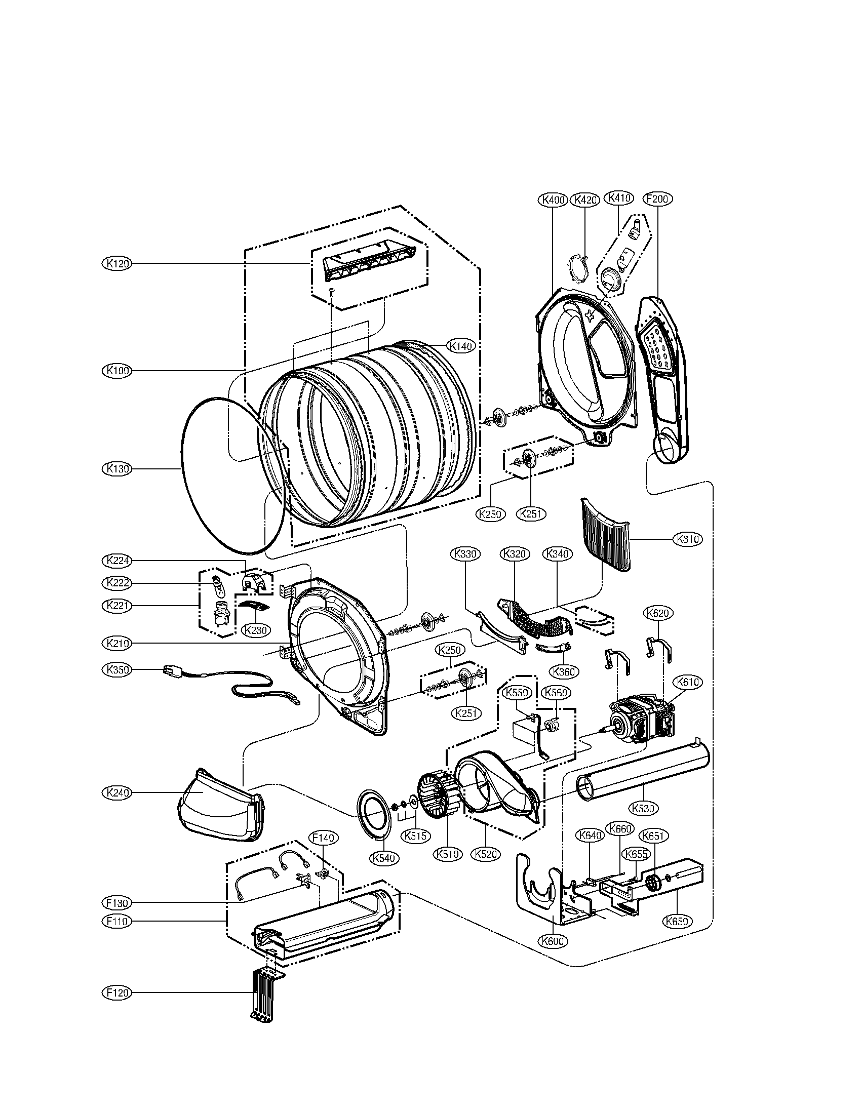 Drum and motor parts assembly