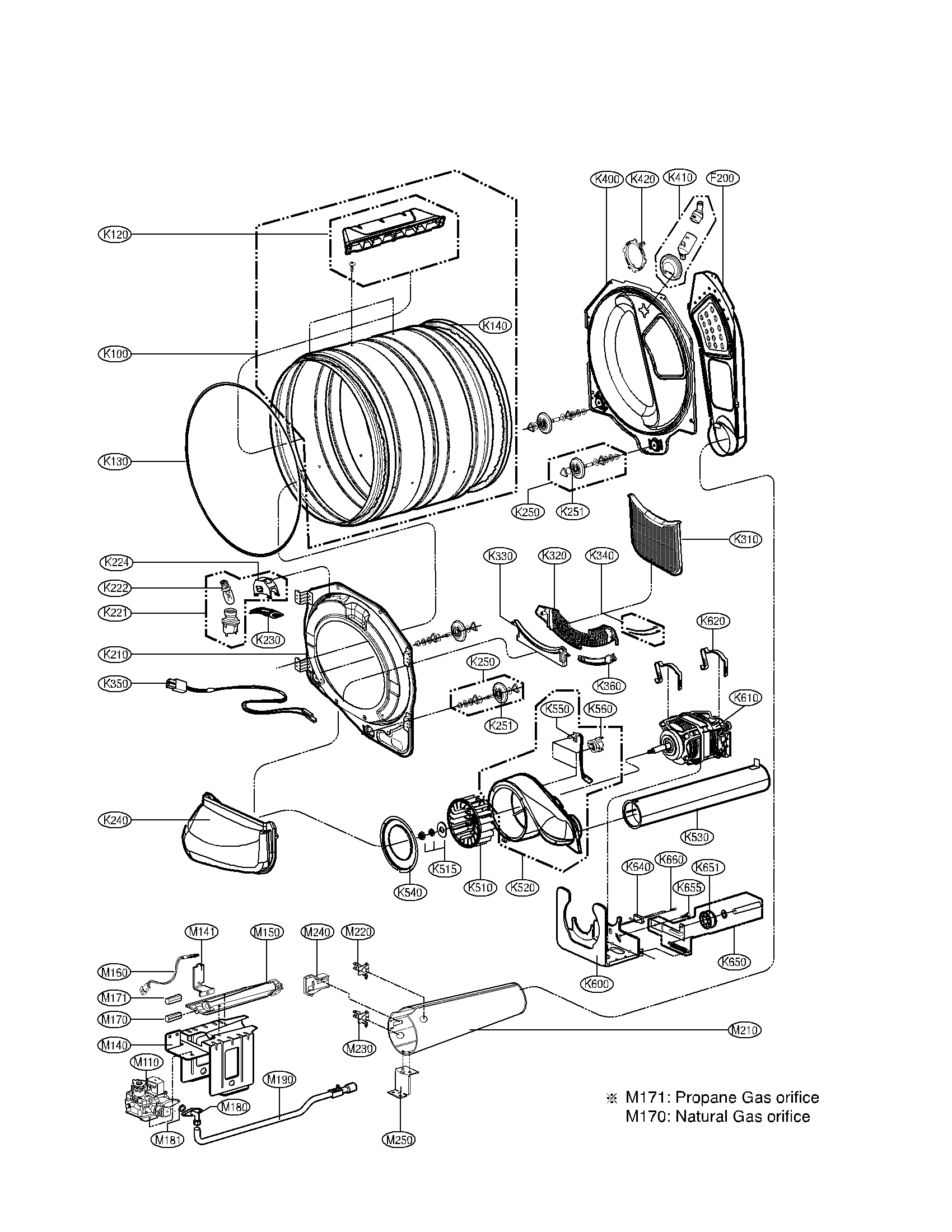 Drum and motor parts assembly