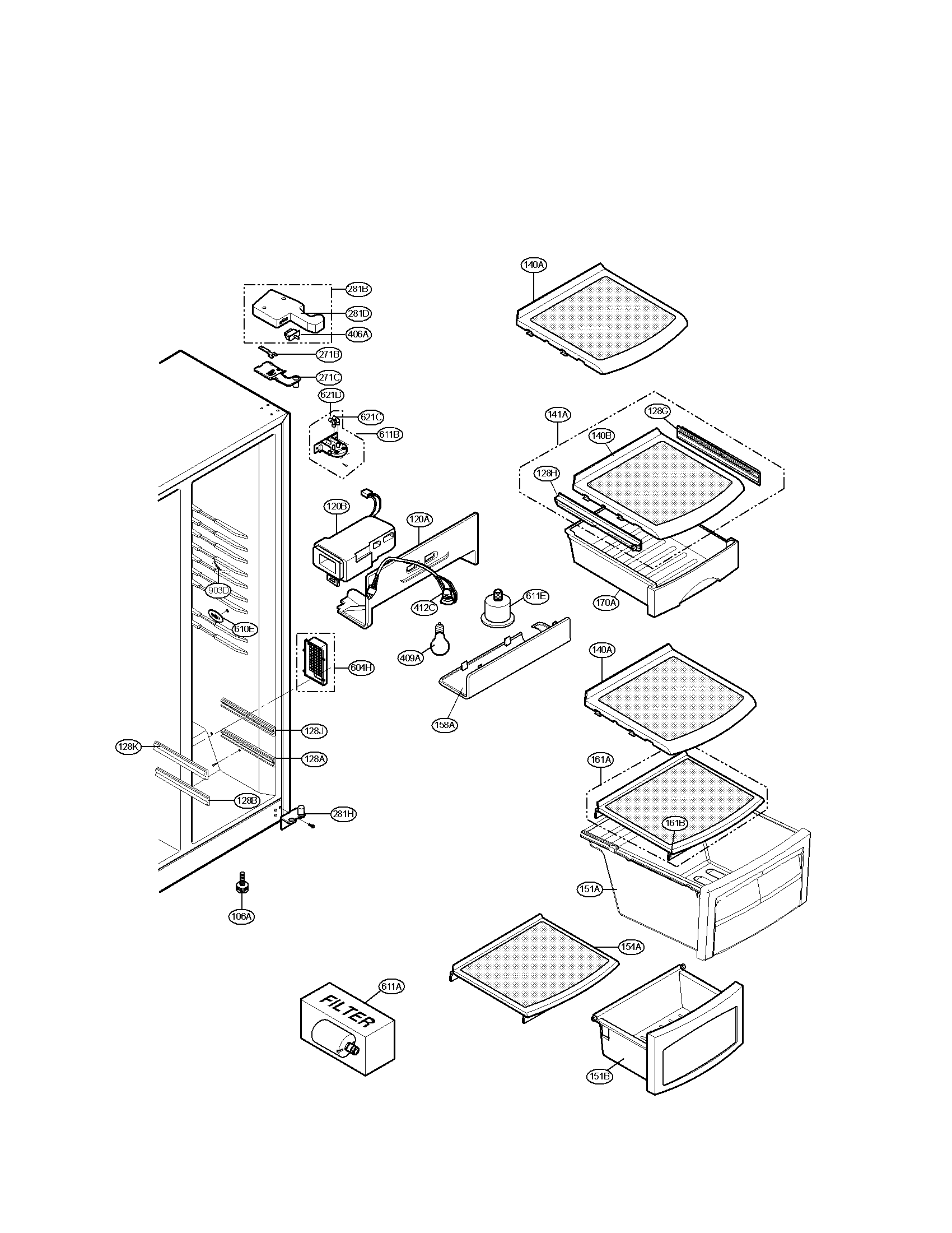 Refrigerator compartment parts