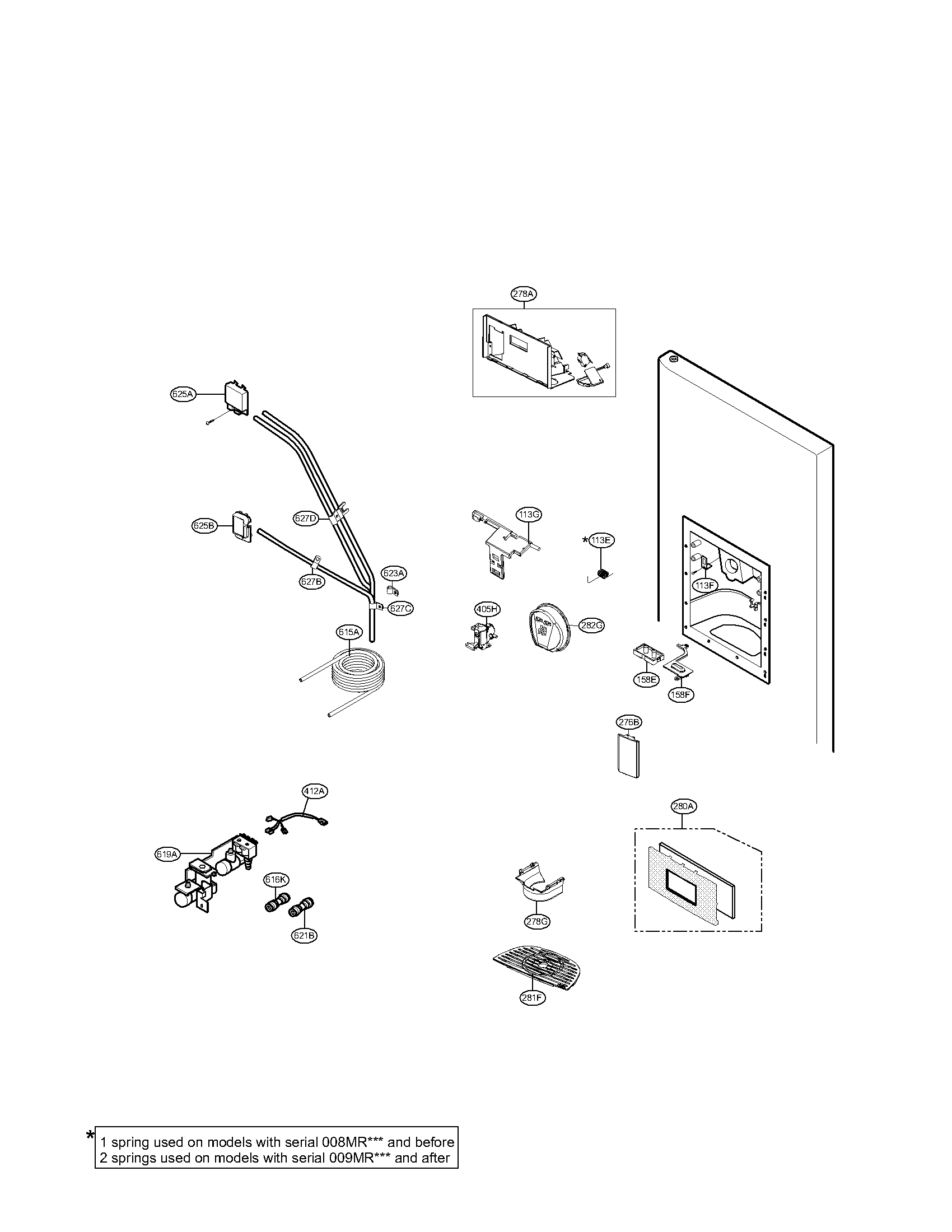 Ice, water, and dispenser parts