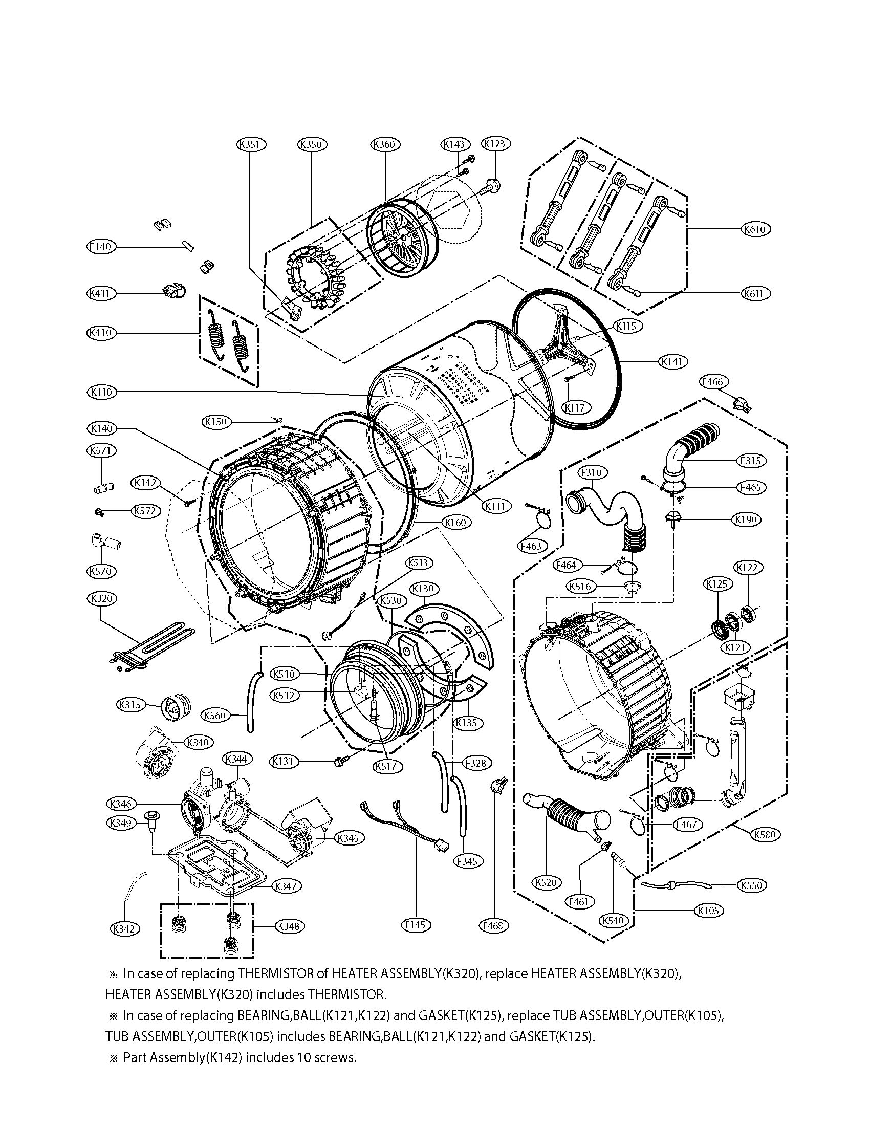 DRUM AND TUB ASSEMBLY PARTS