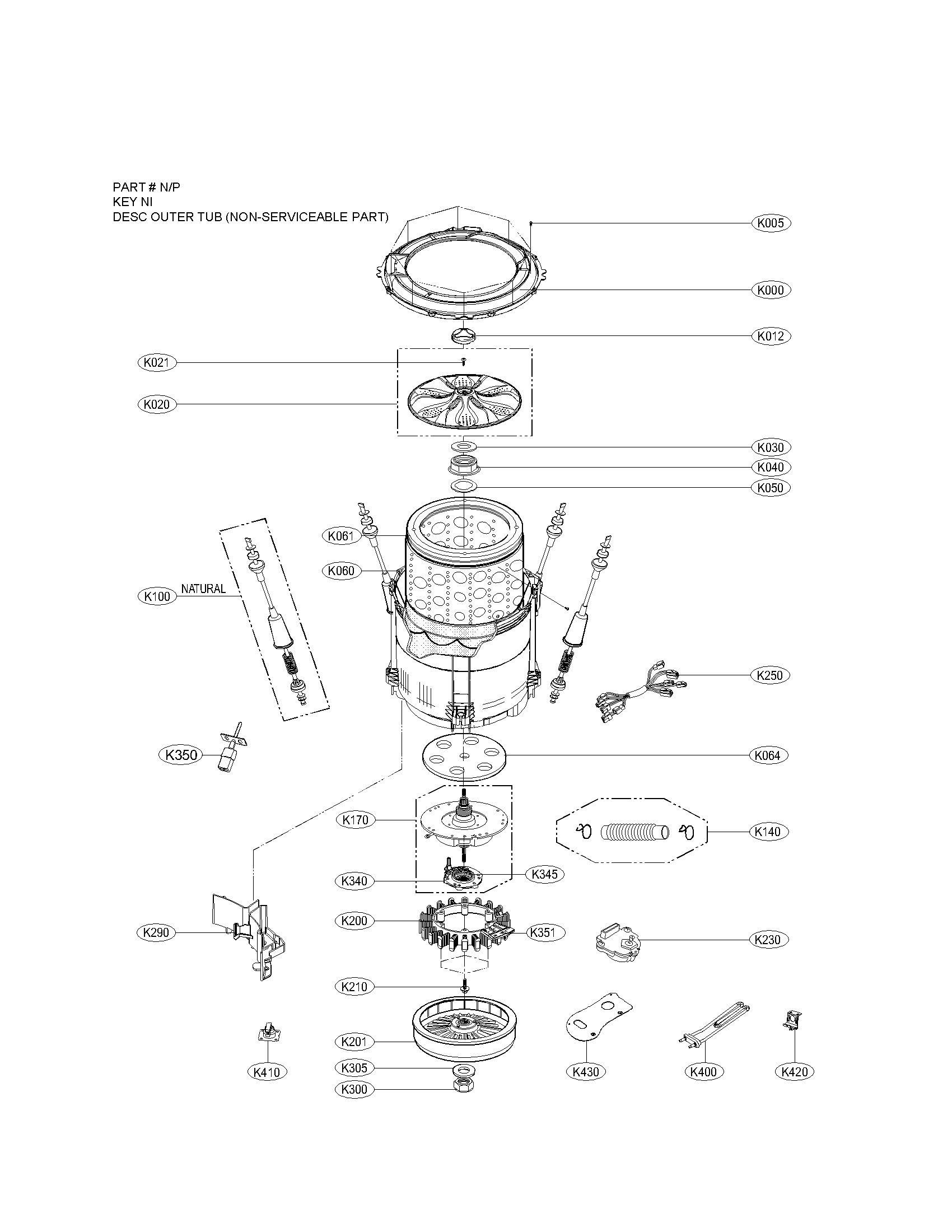 Exploded view of tub assembly