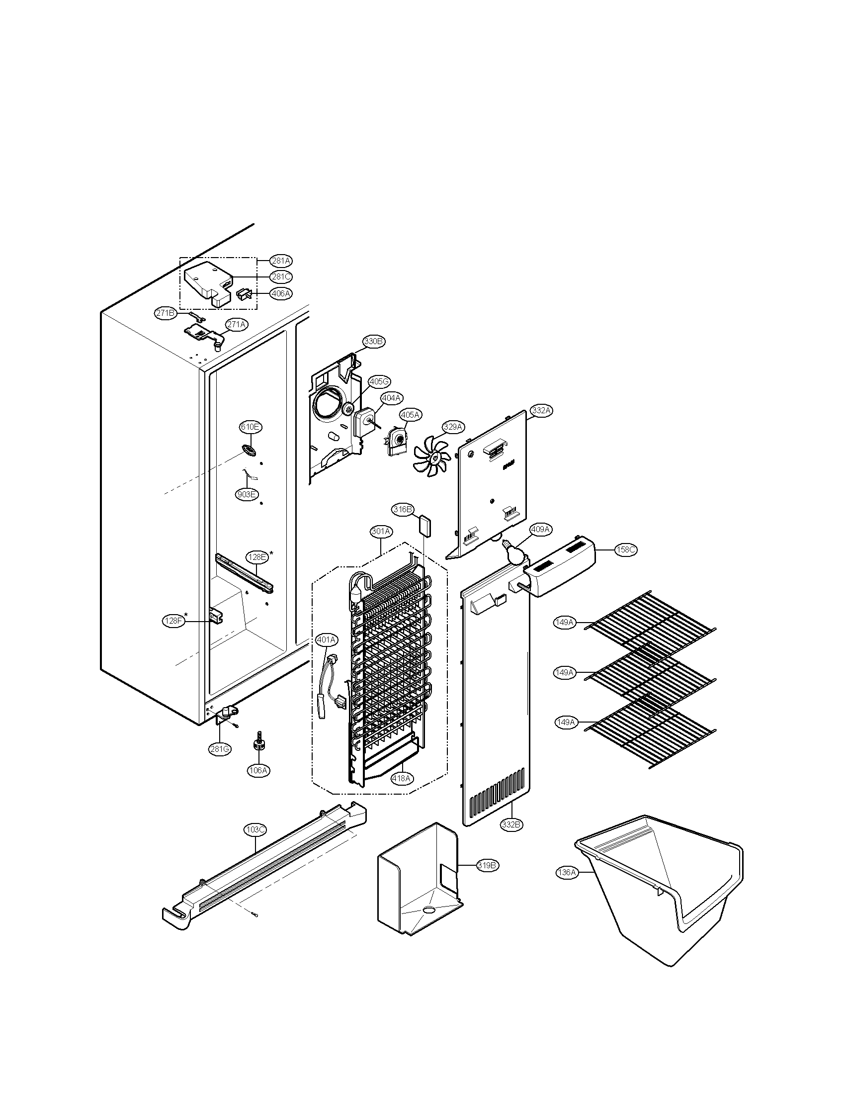 Freezer compartment parts