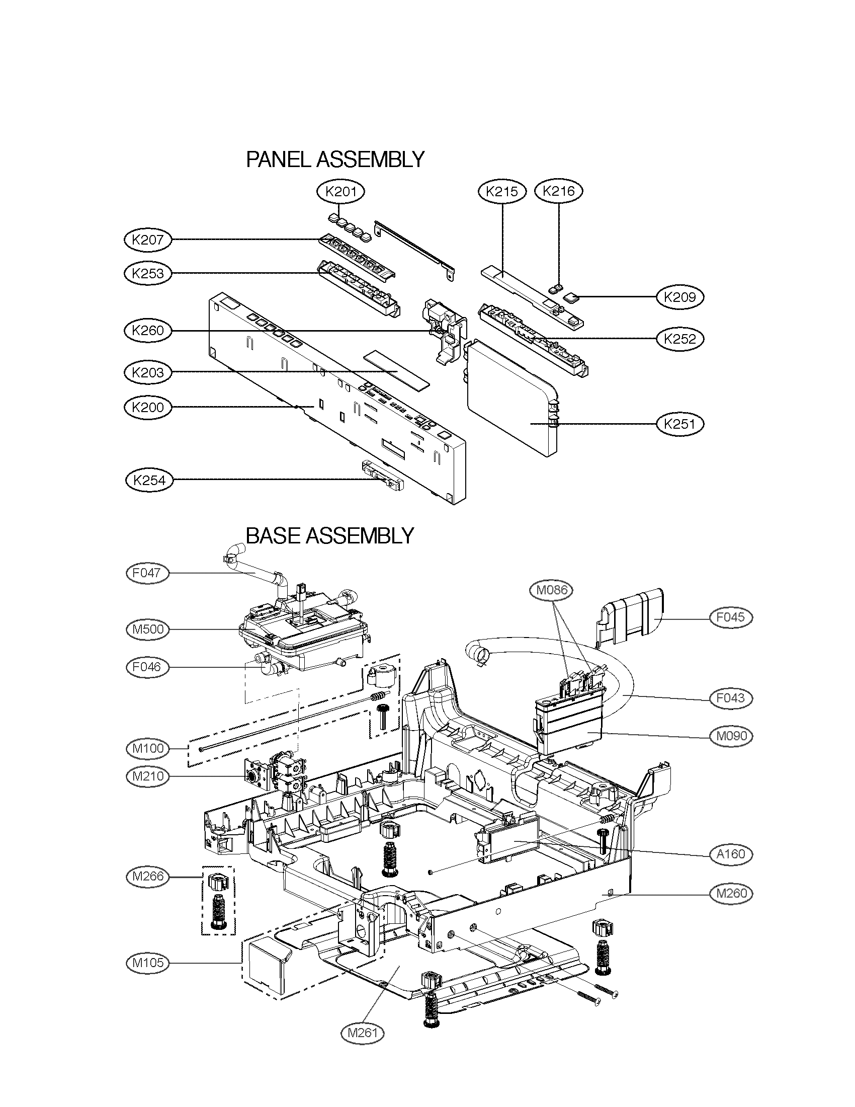 Panel and base assembly parts