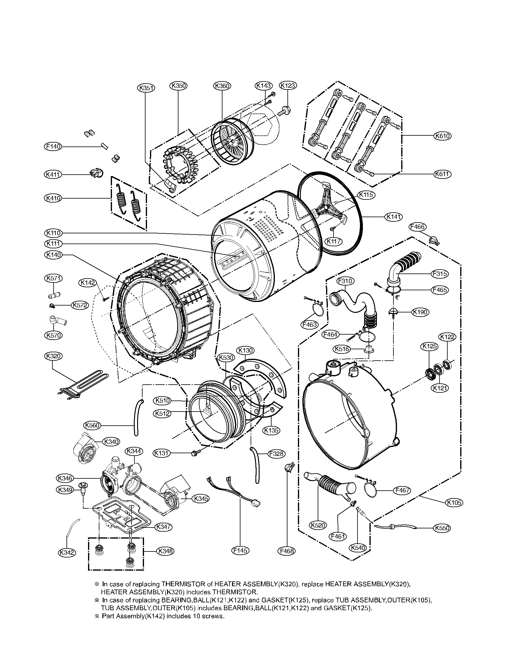 DRUM AND TUB ASSEMBLY PARTS