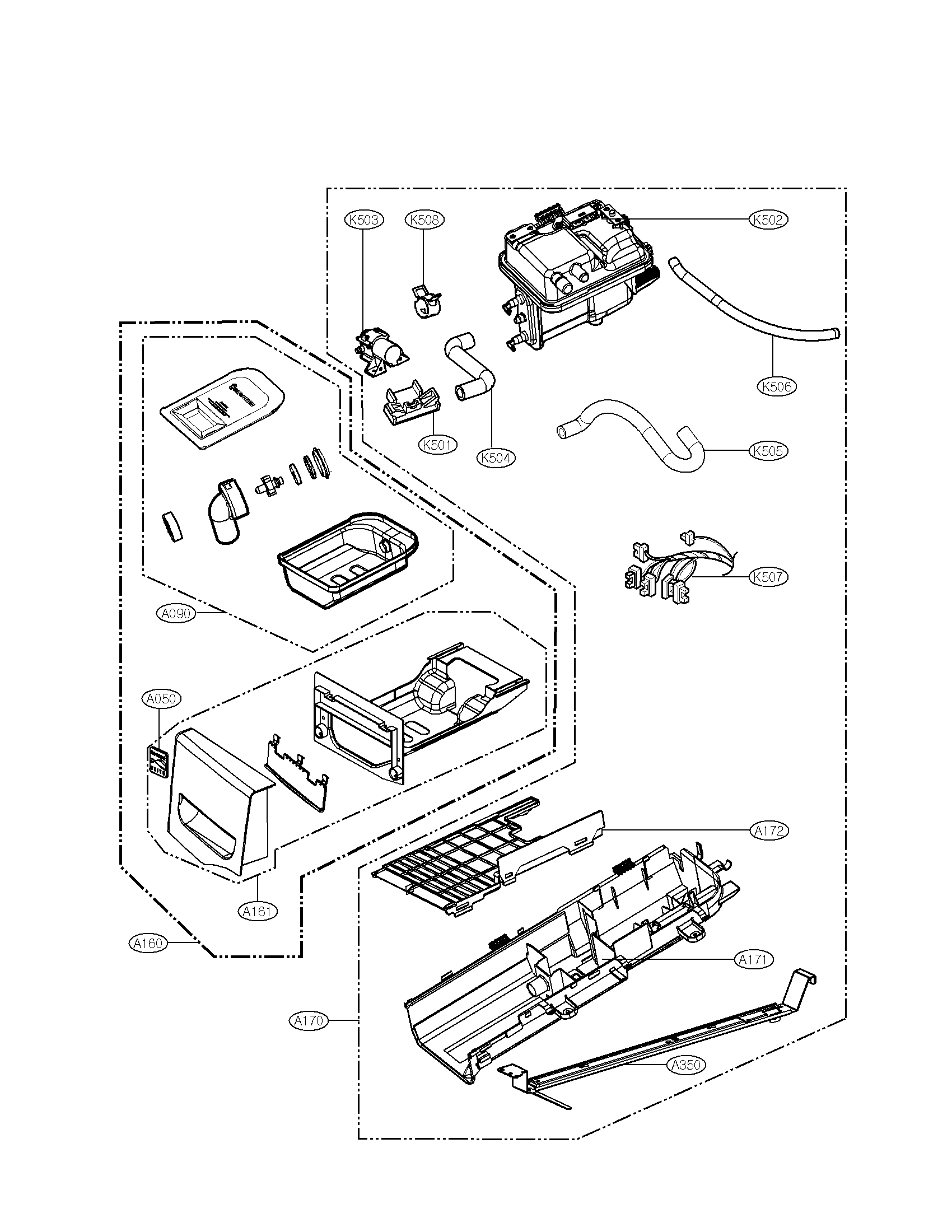 Panel drawer assembly and guide assembly parts