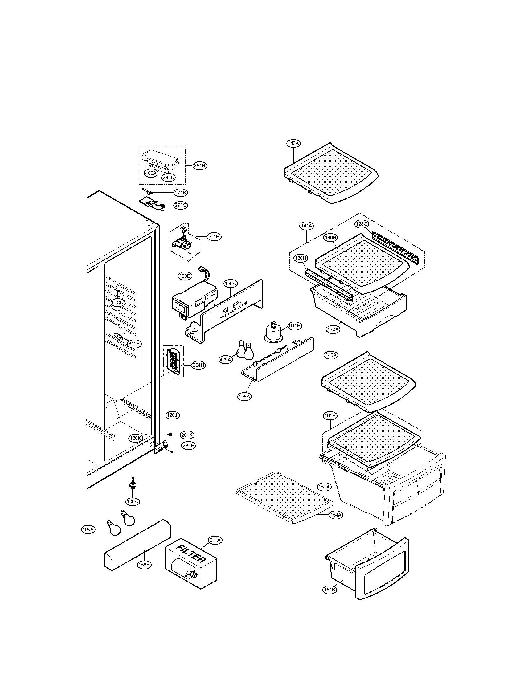 Refrigerator compartment parts