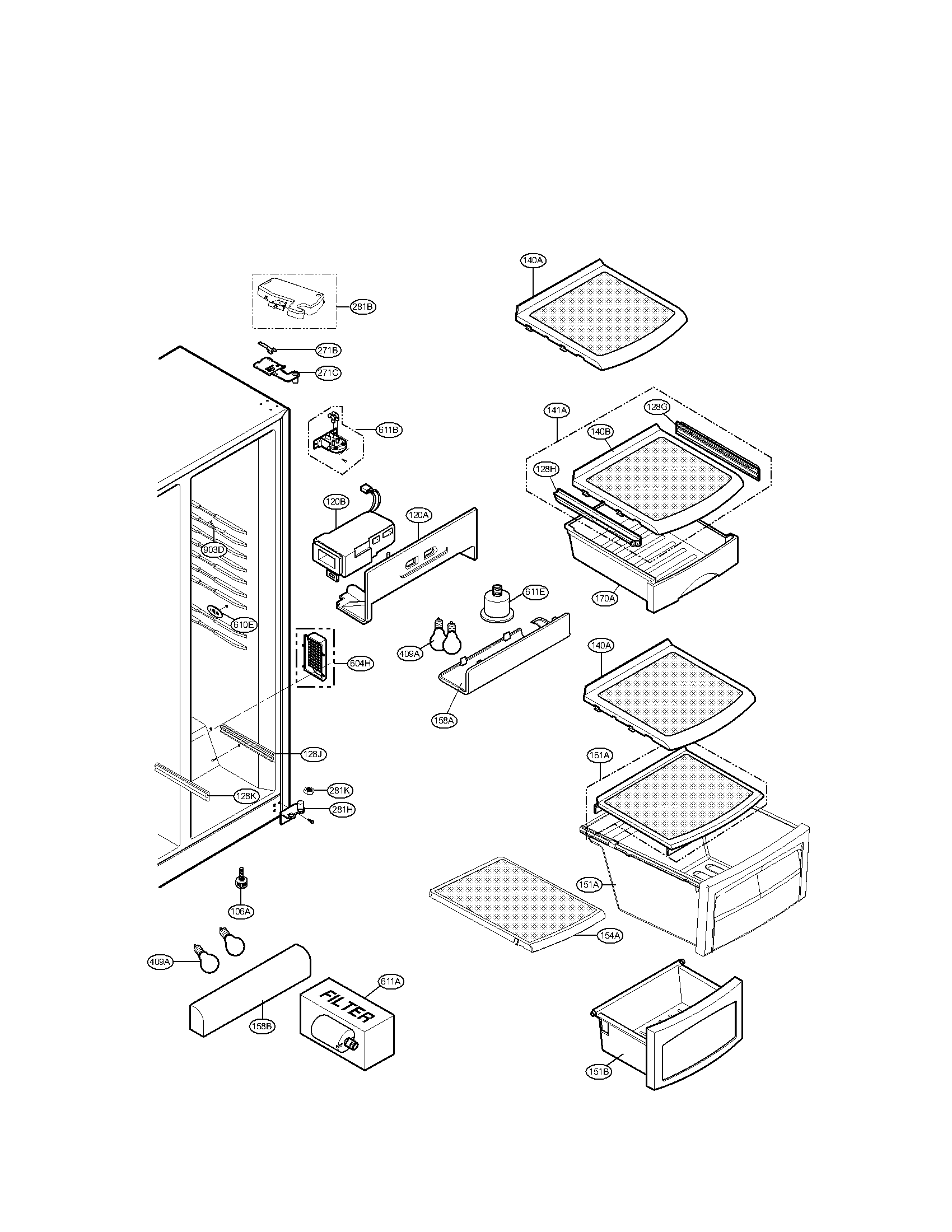 Refrigerator compartment parts