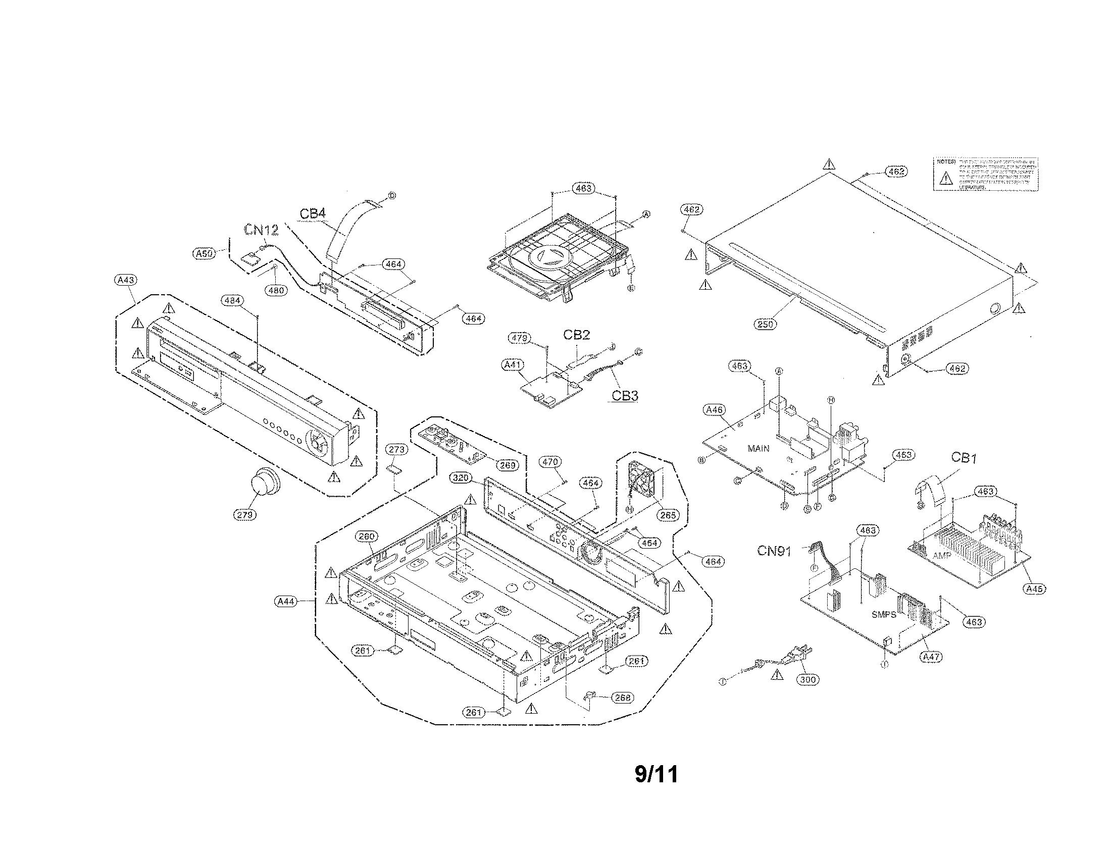 Cabinet and main frame section parts