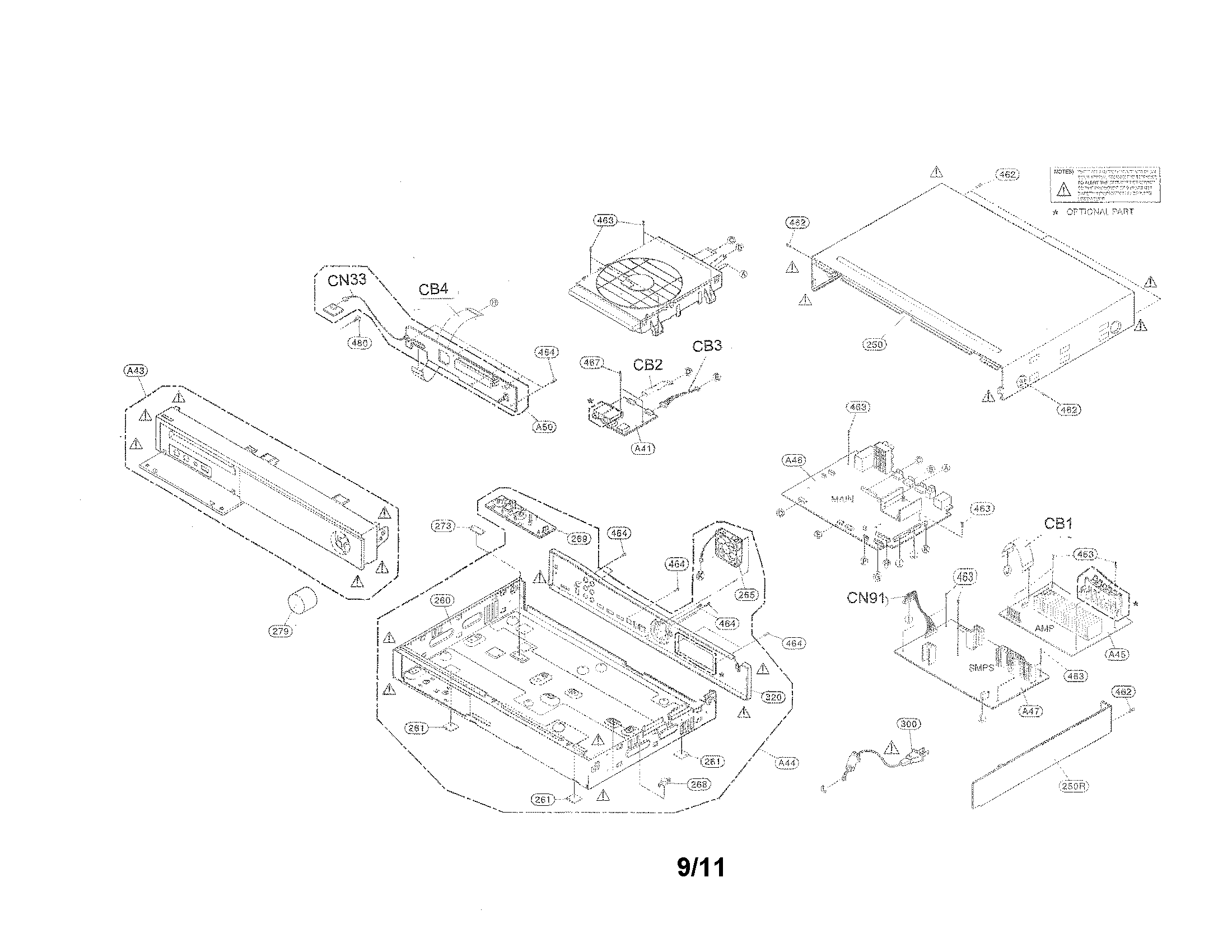 Cabinet and main frame section parts