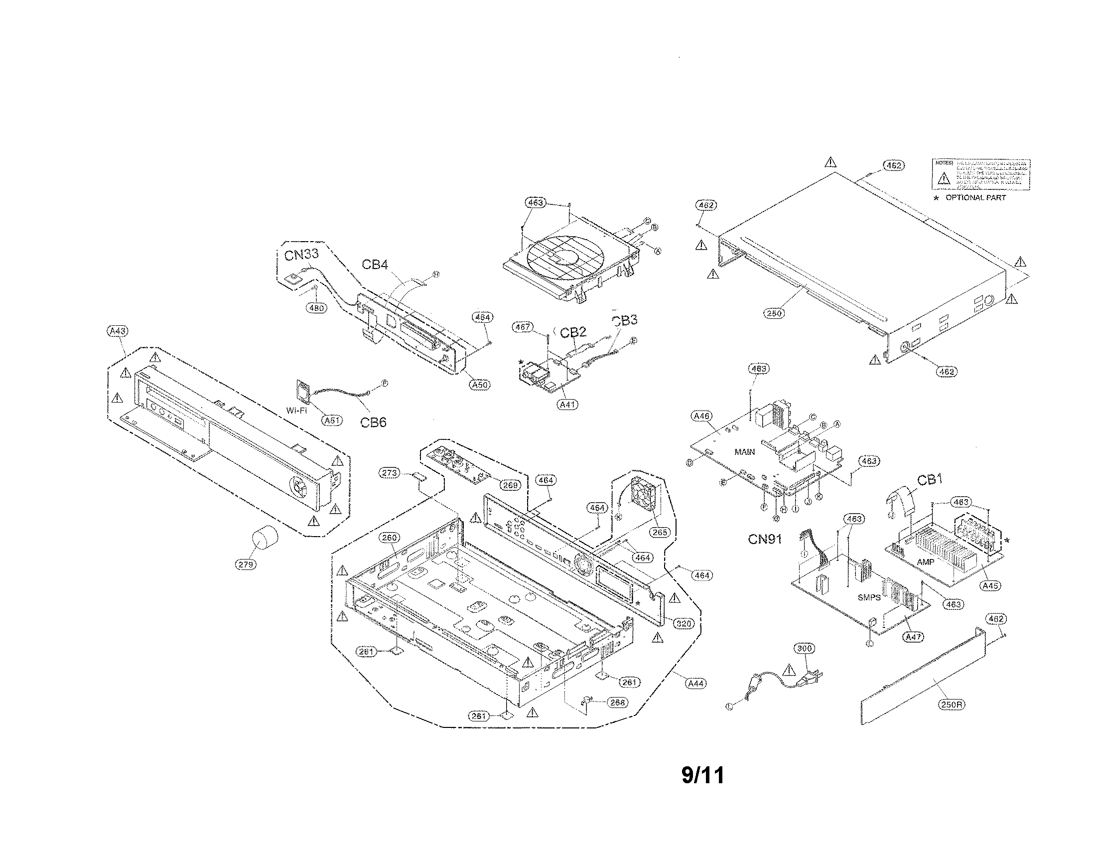 Cabinet and main frame section parts