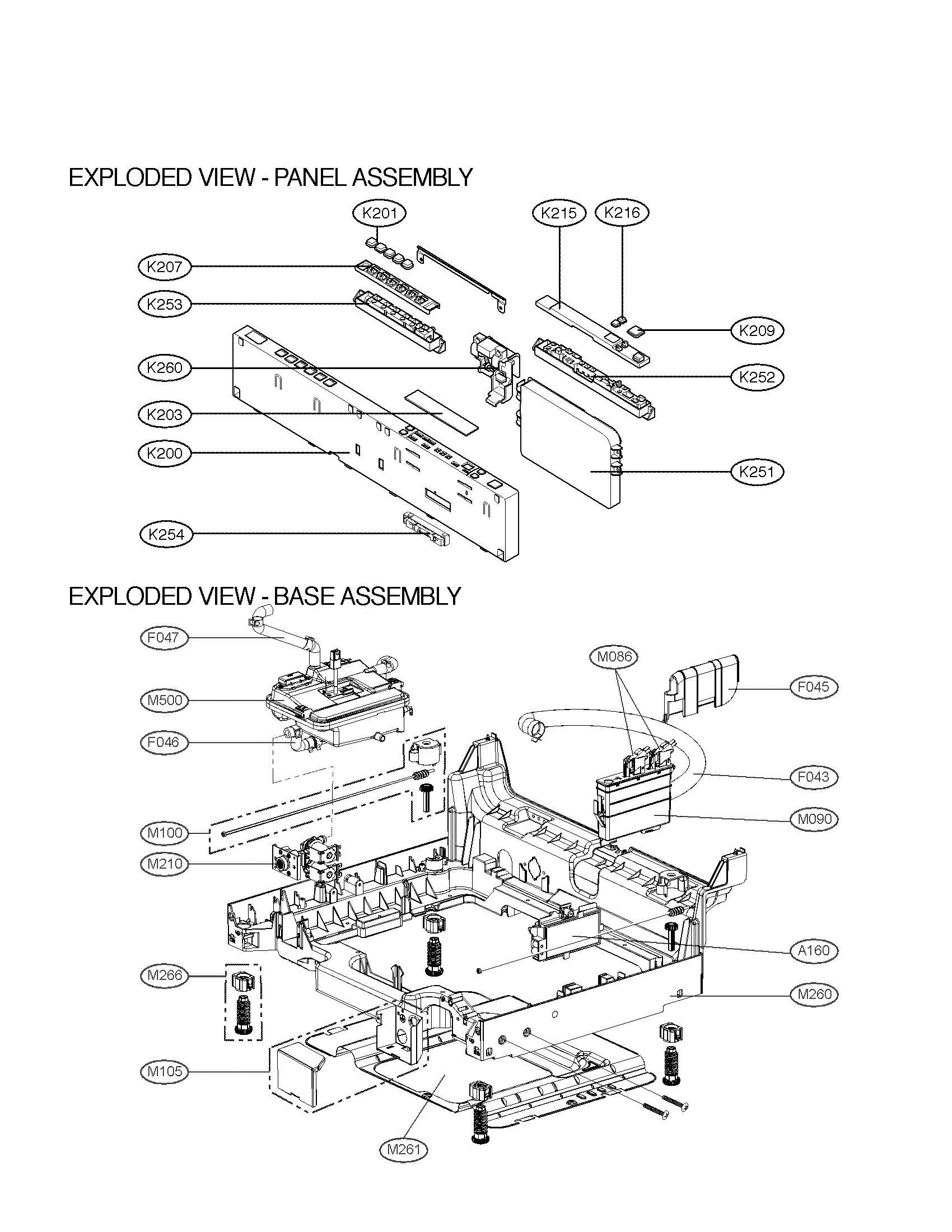 Panel and base assembly parts