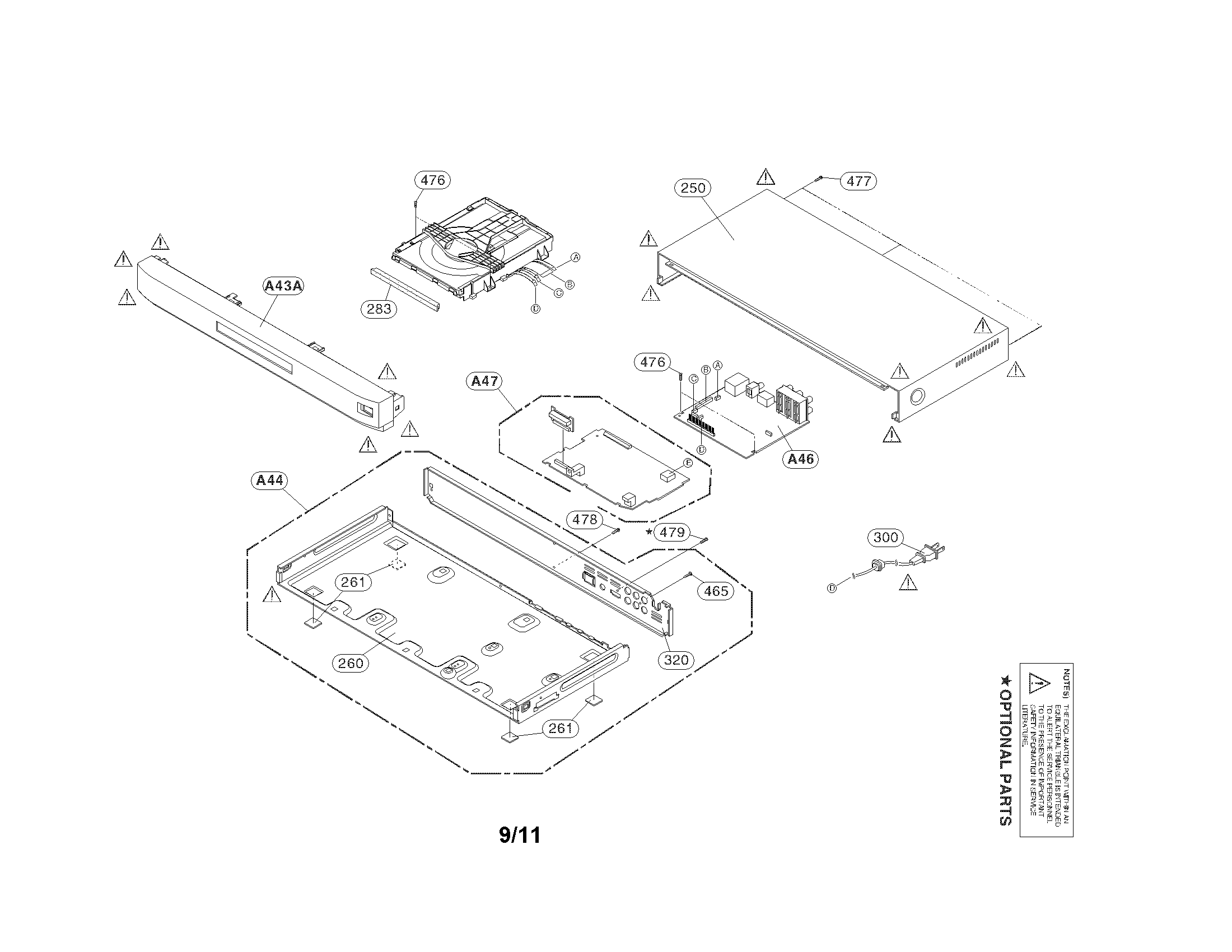 Cabinet and main frame section parts