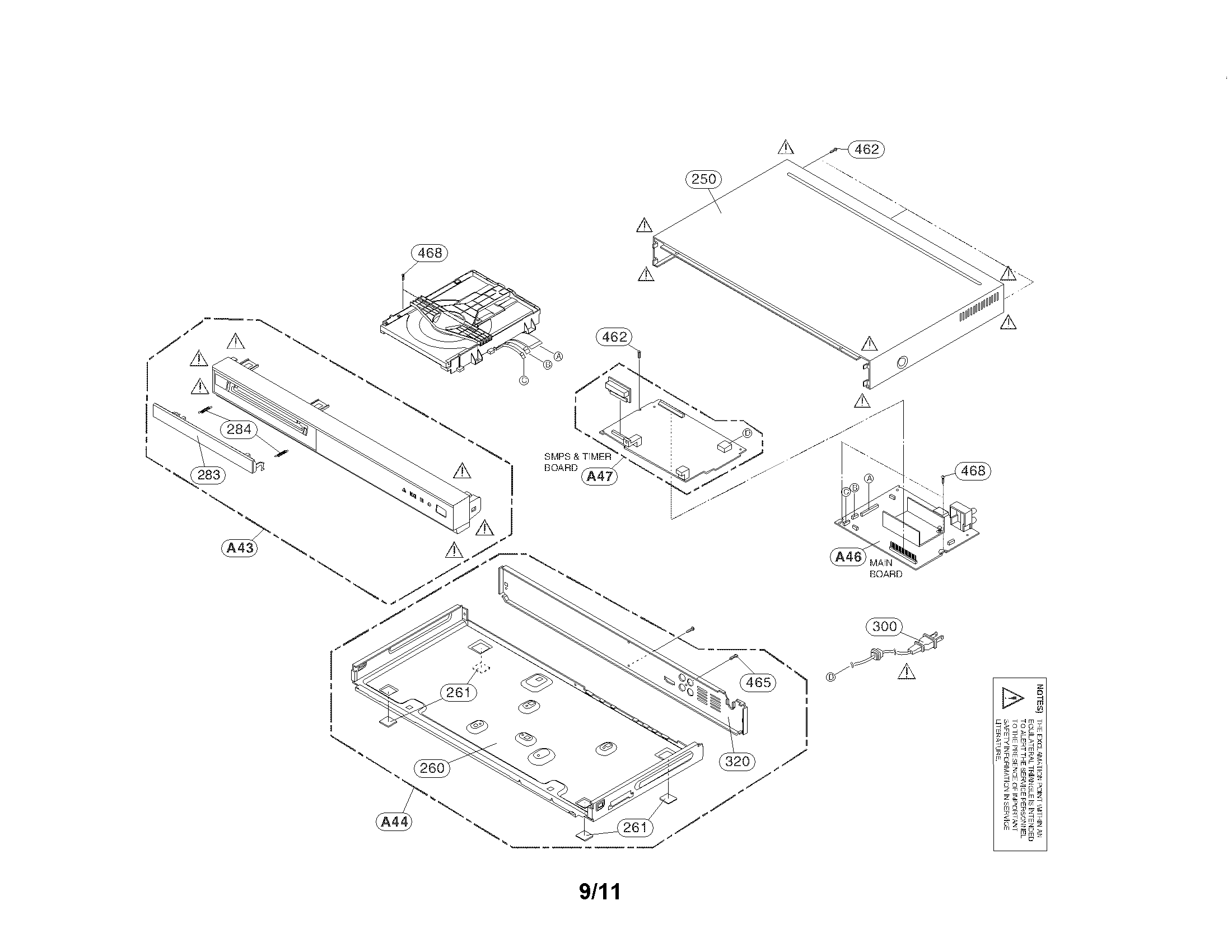 Cabinet and main frame section parts