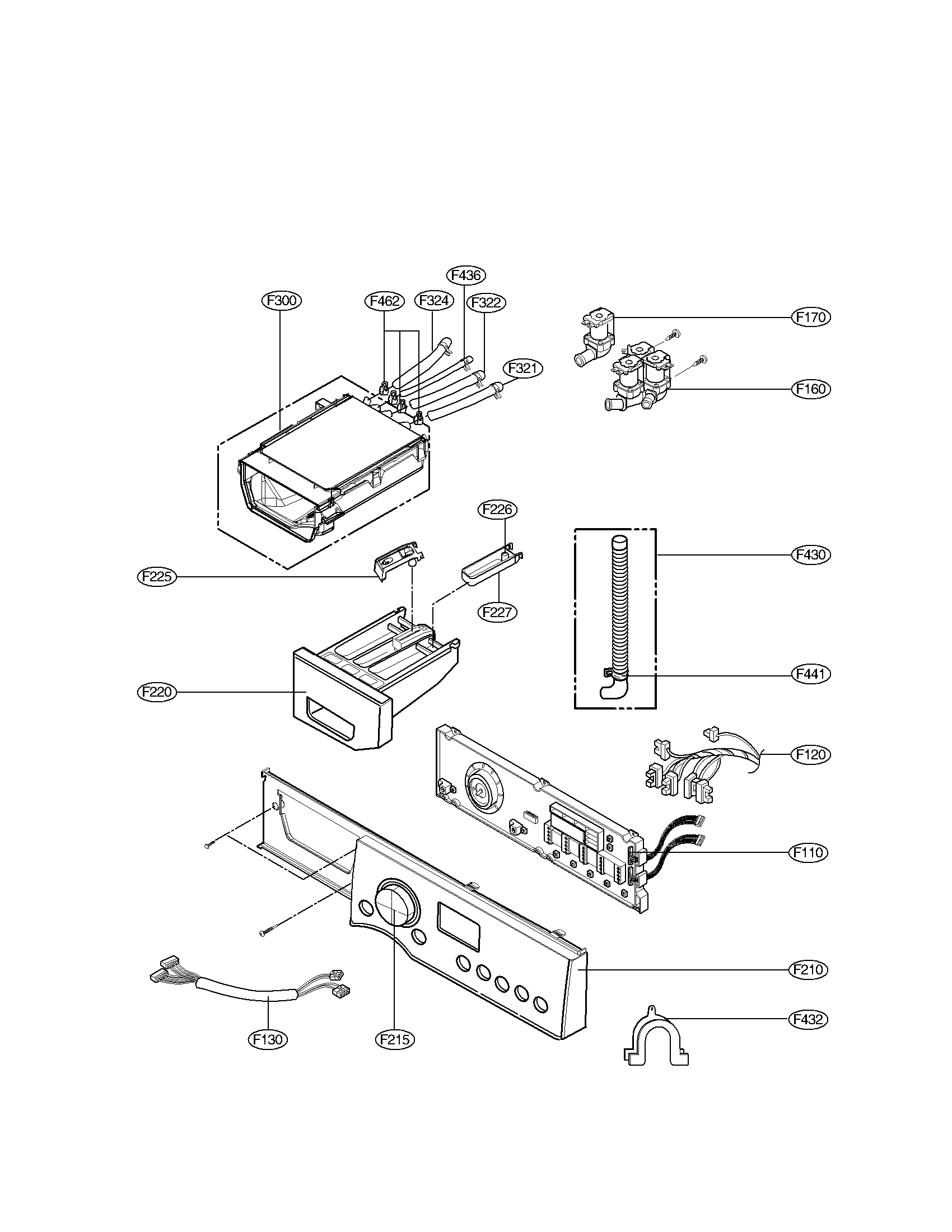 Control panel and dispenser assembly parts