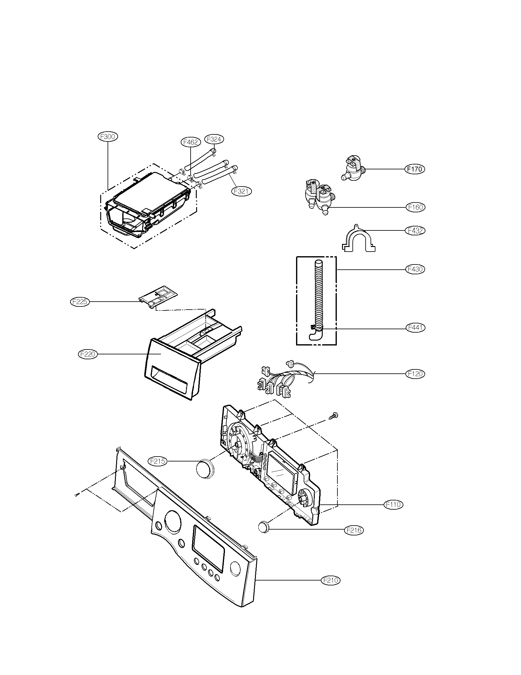 Control panel and dispenser assembly parts