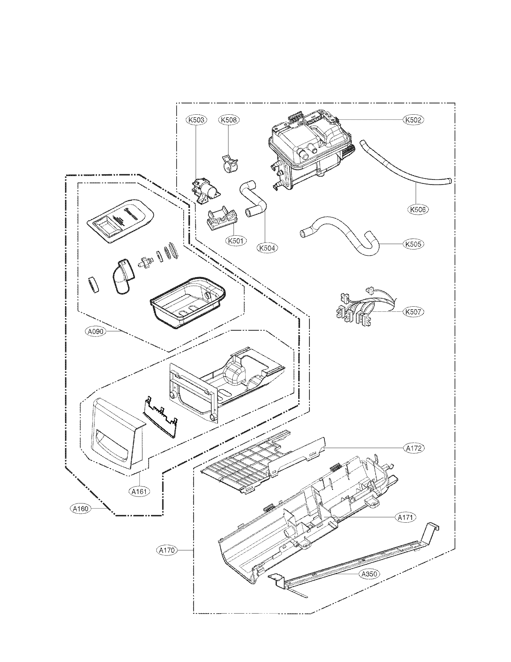 Panel drawer assembly and guide assembly parts