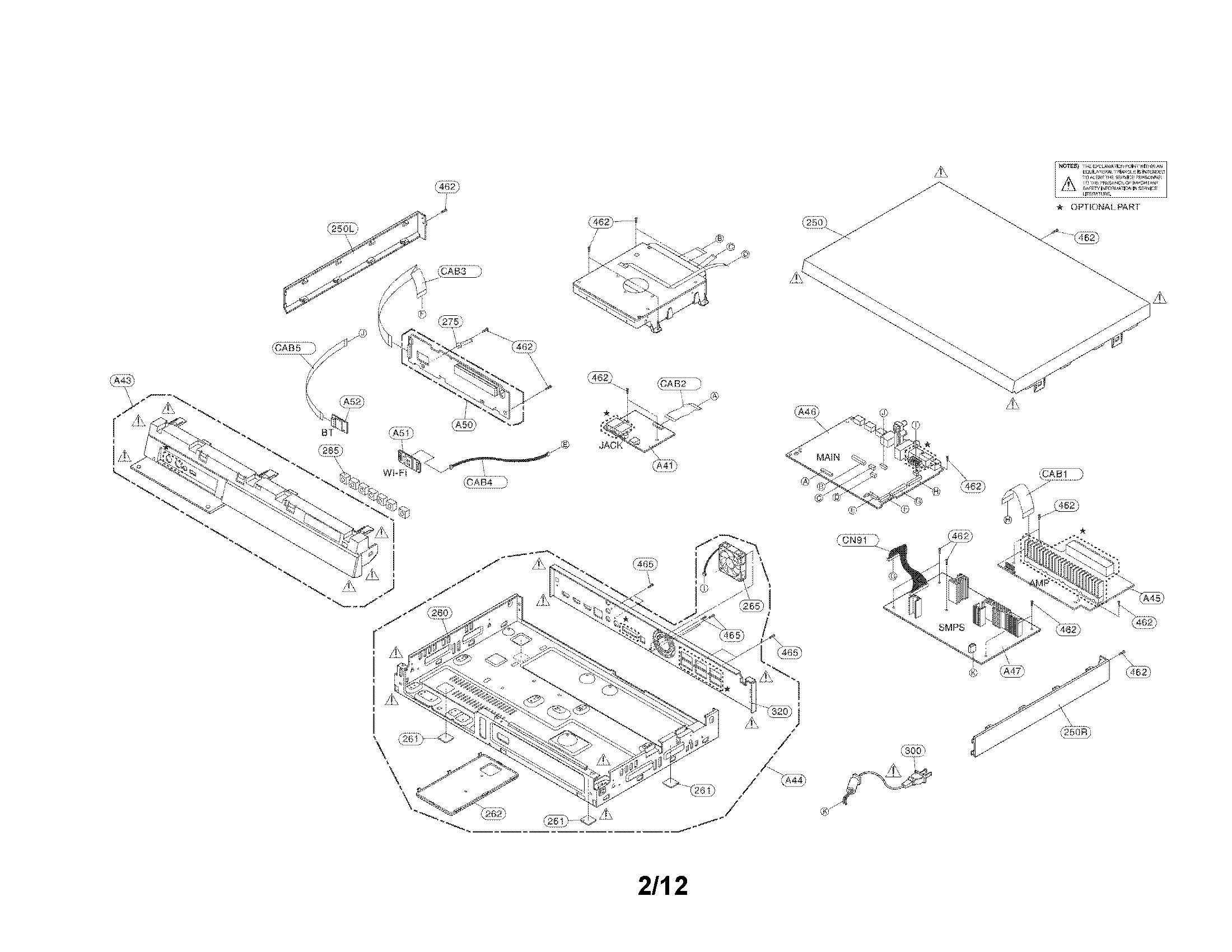 Cabinet and main frame parts