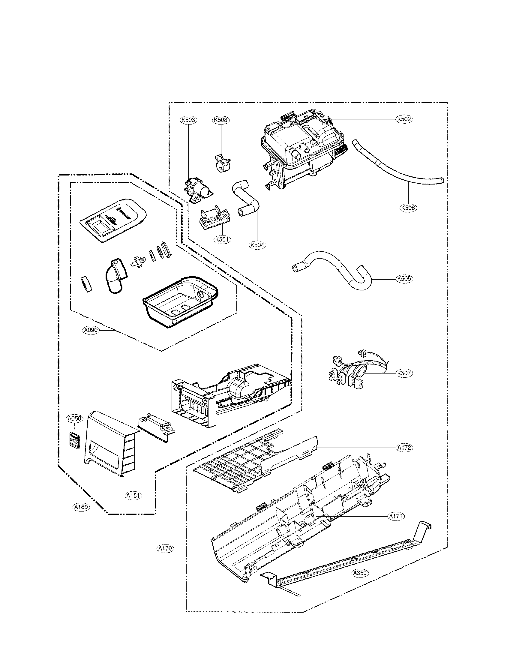 Panel drawer assembly and guide assembly parts