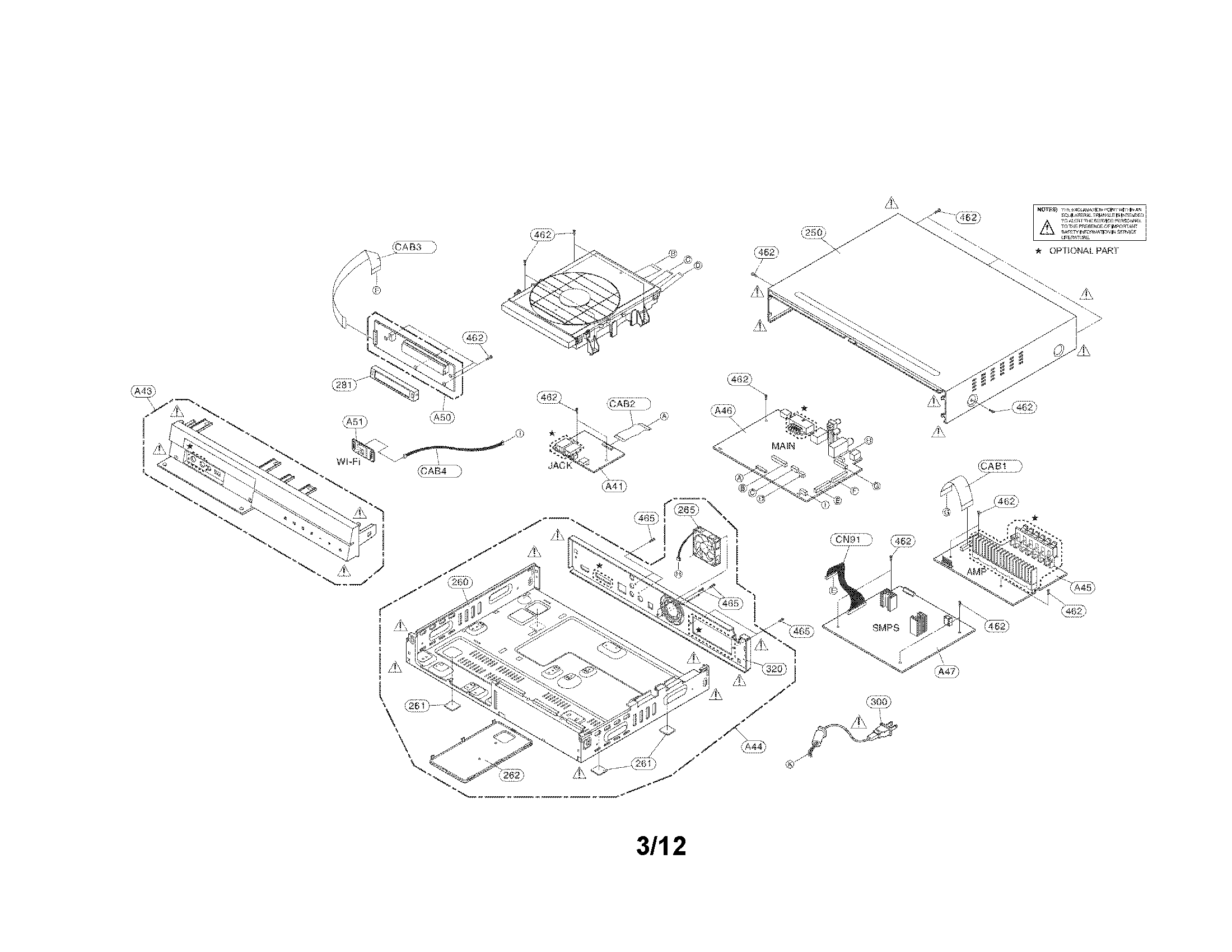 Cabinet and main frame section parts