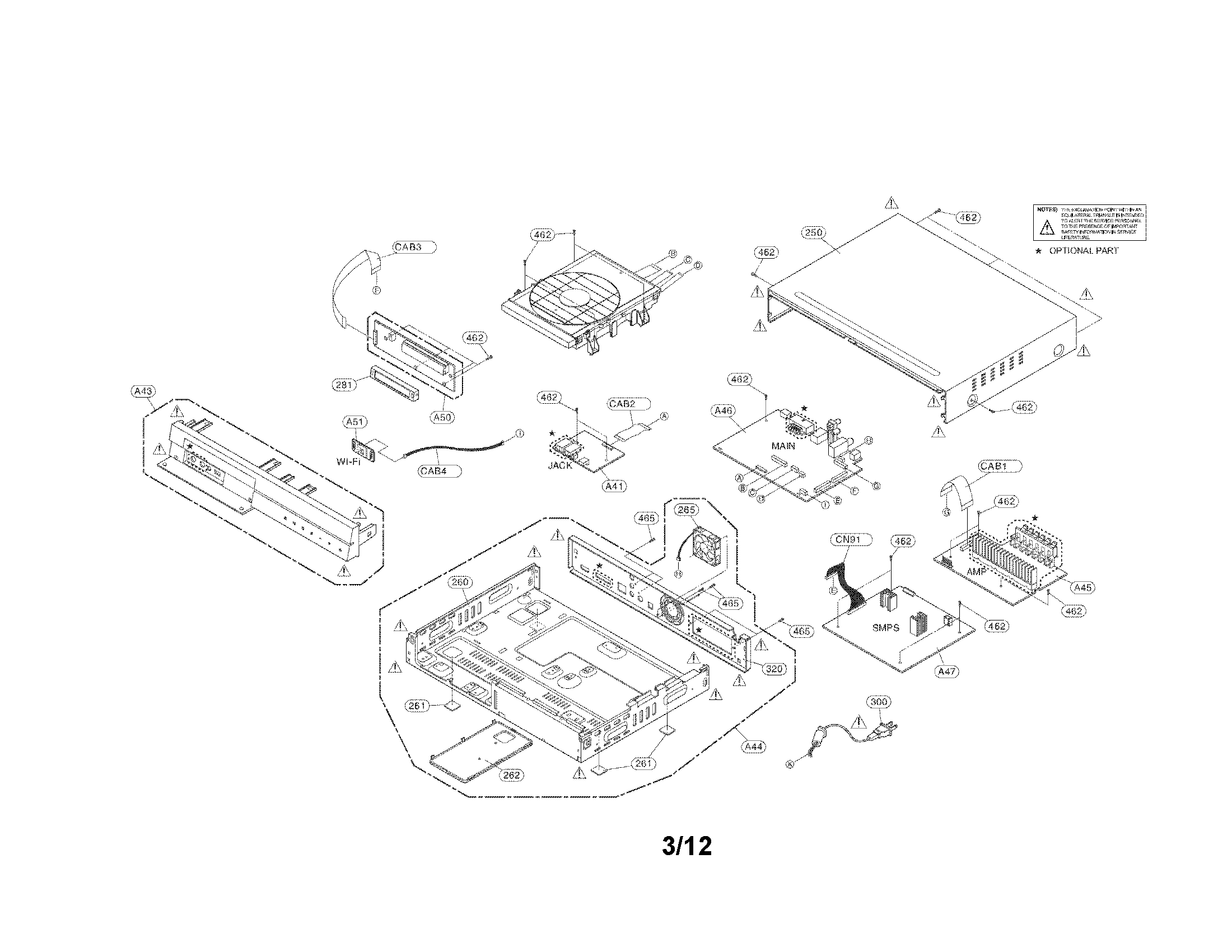 Cabinet and main frame parts