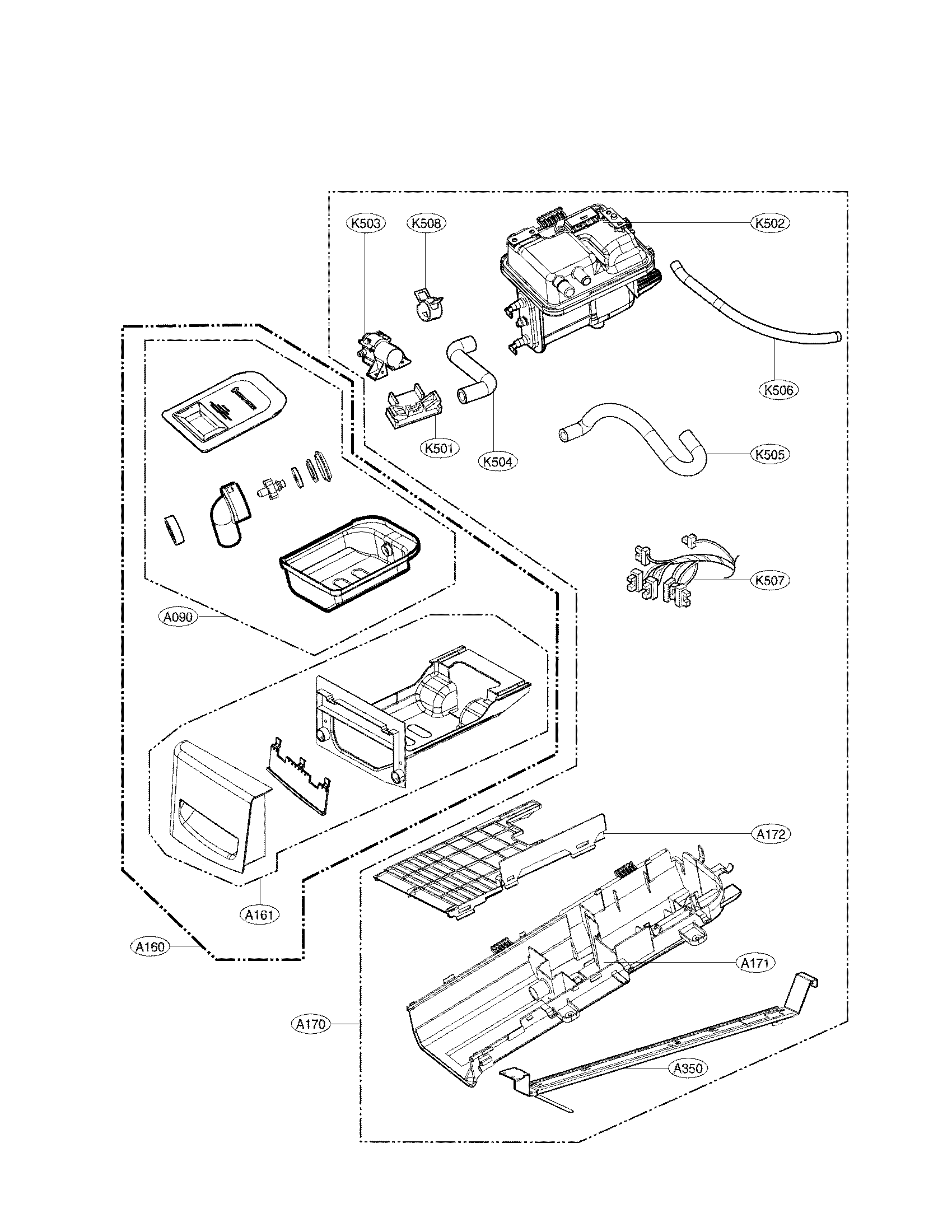 Panel drawer assembly and guide assembly parts