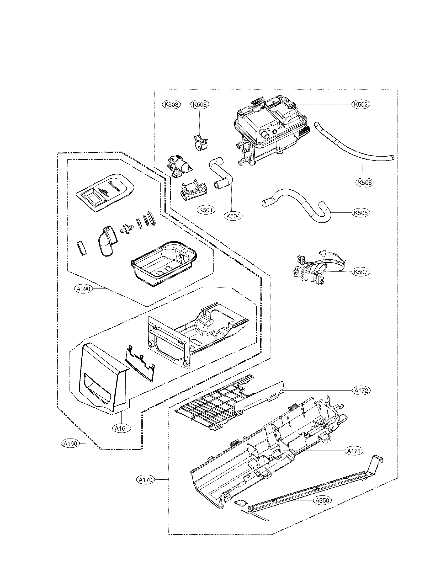 Panel drawer assembly and guide assembly parts