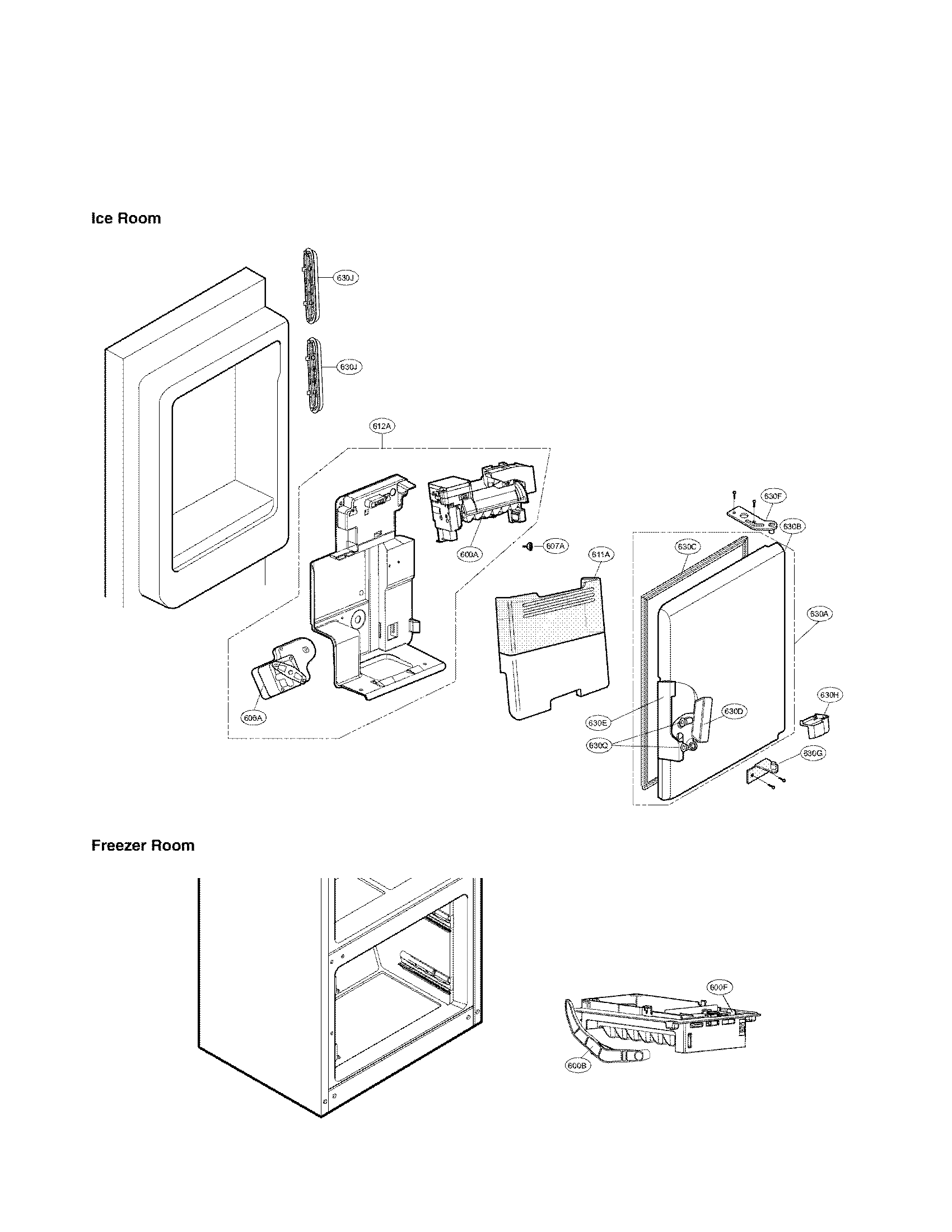 Ice maker and ice bin parts