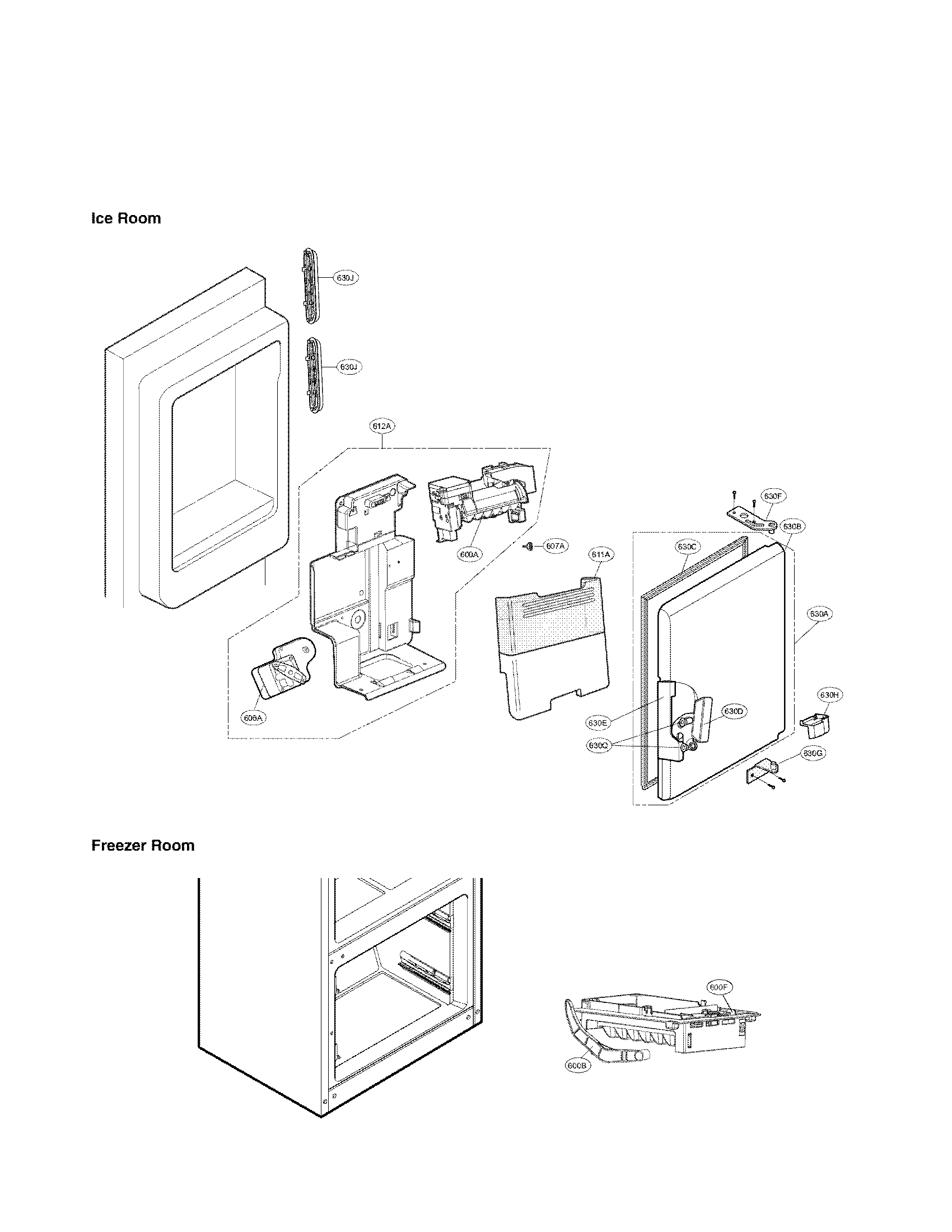 Ice maker and ice bin parts