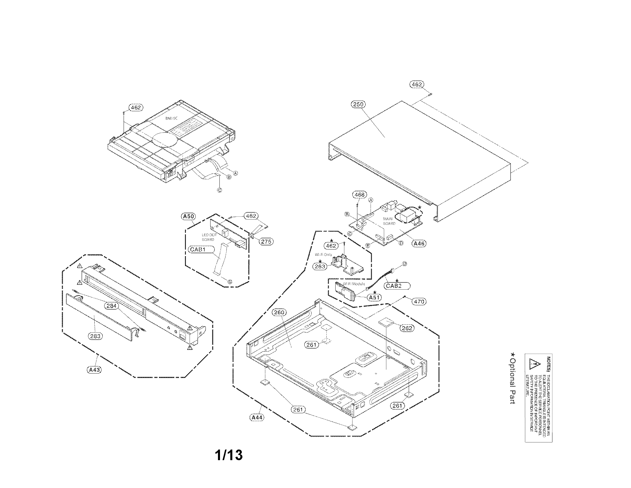 Cabinet and main frame parts