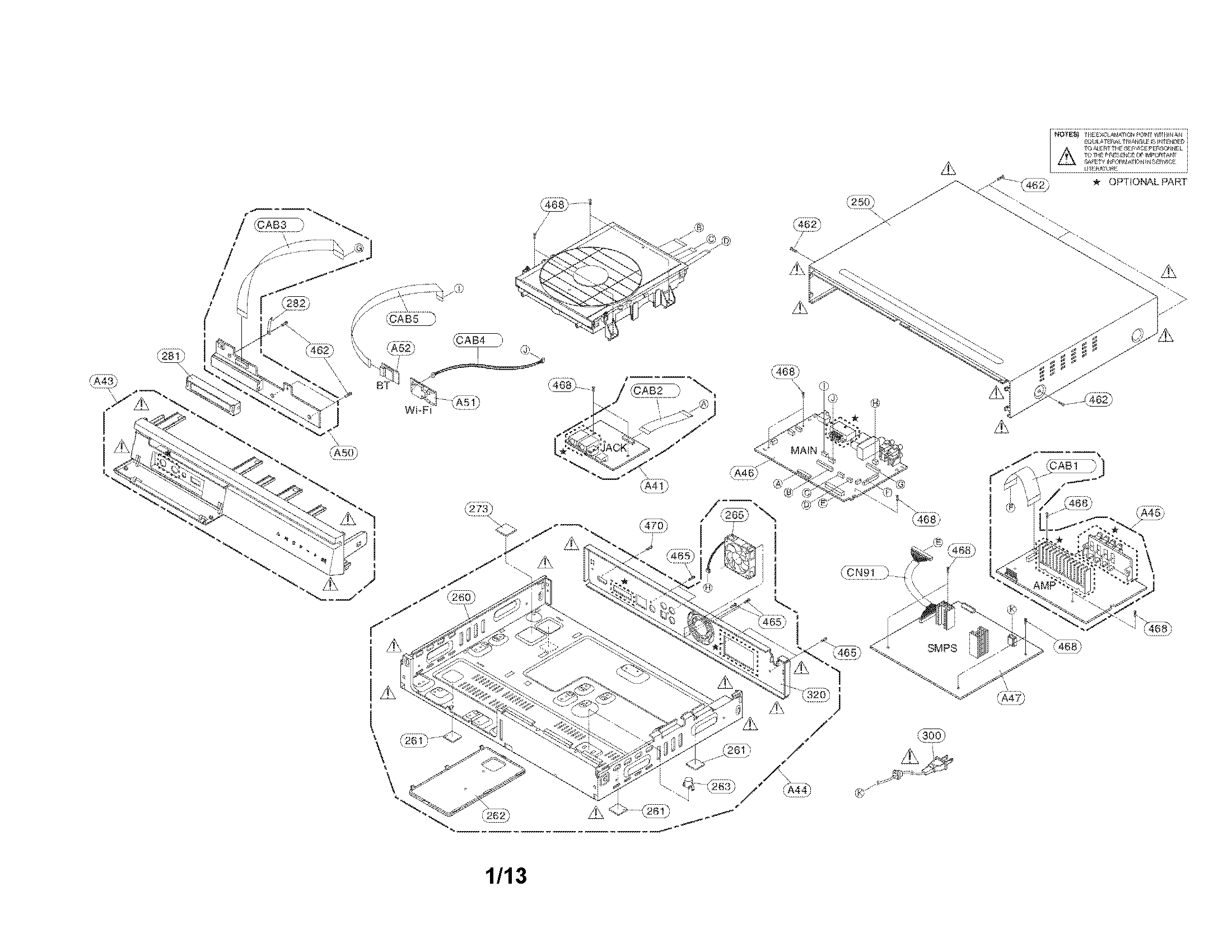 Cabinet and main frame parts